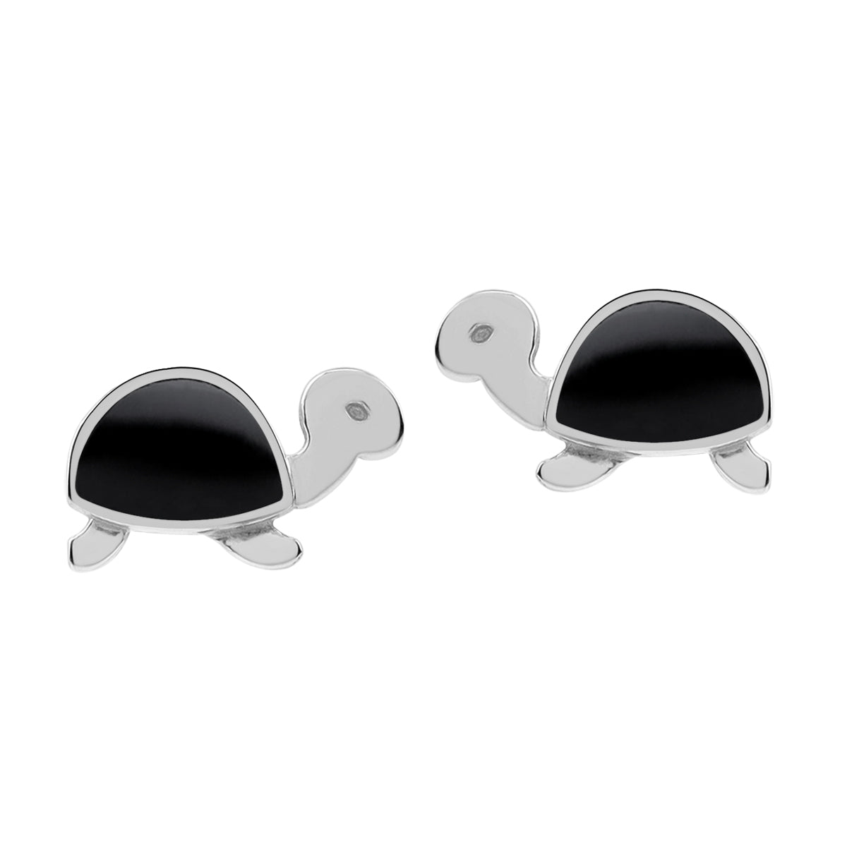 Silvershake Petite Natural Black Onyx Stone Inlay White Gold Plated 925 Sterling Silver Minimalist Turtle Sealife Casual Stud Earrings Jewelry for Women - Silvershake-store