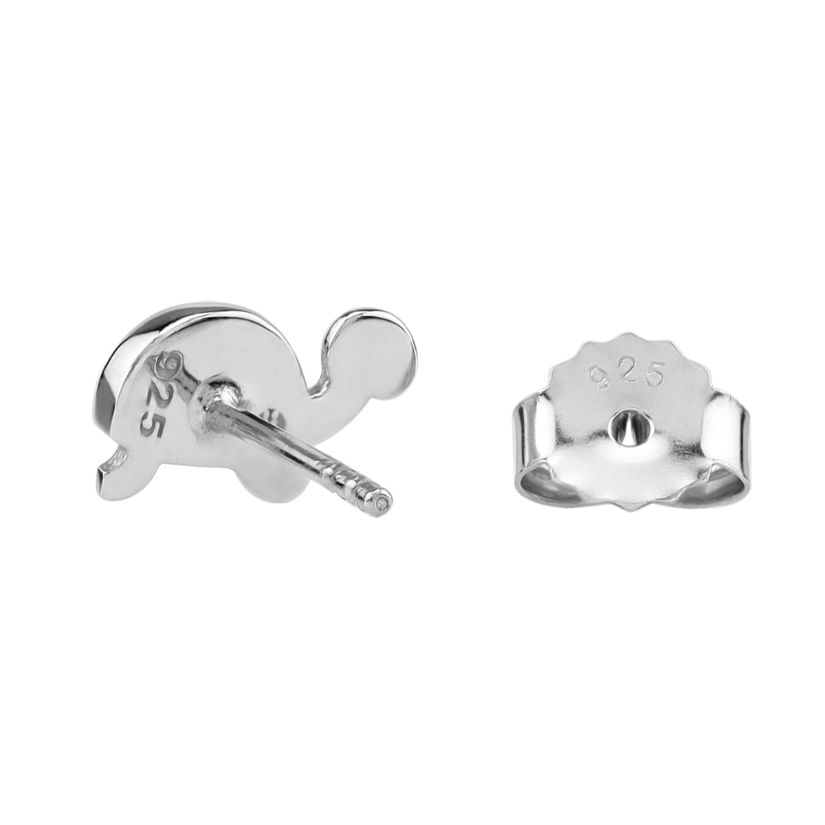 Silvershake Petite Natural Black Onyx Stone Inlay White Gold Plated 925 Sterling Silver Minimalist Turtle Sealife Casual Stud Earrings Jewelry for Women - Silvershake-store