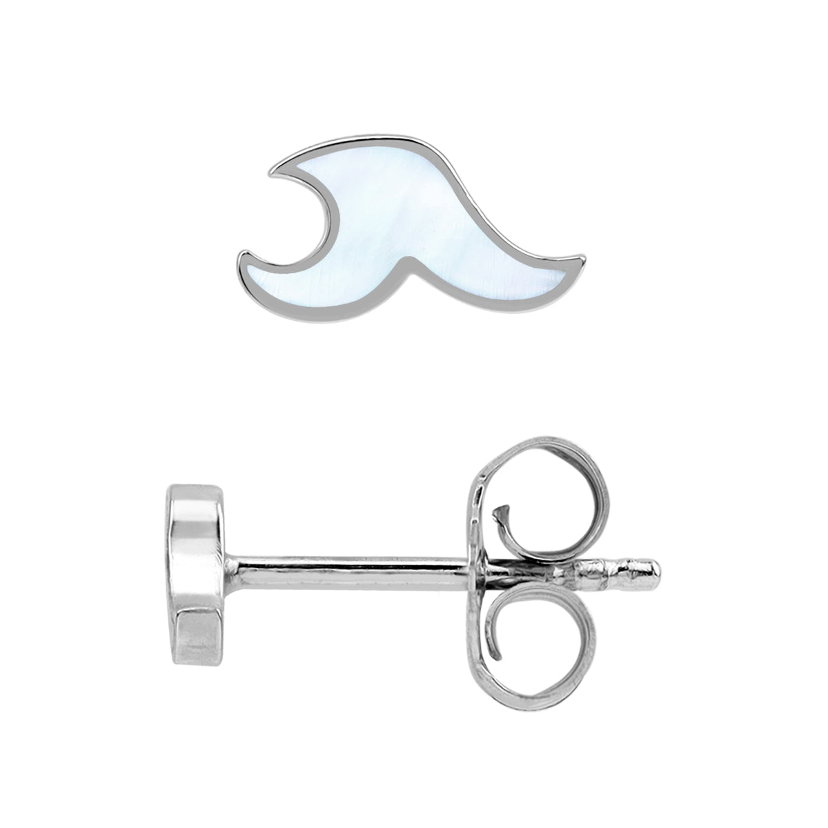 Silvershake Petite Mother Of Pearl Inlay White Gold Plated 925 Sterling Silver Minimalist Surfers Ocean Beach Tribal Wave Casual Stud Earrings Jewelry for Women - Silvershake-store