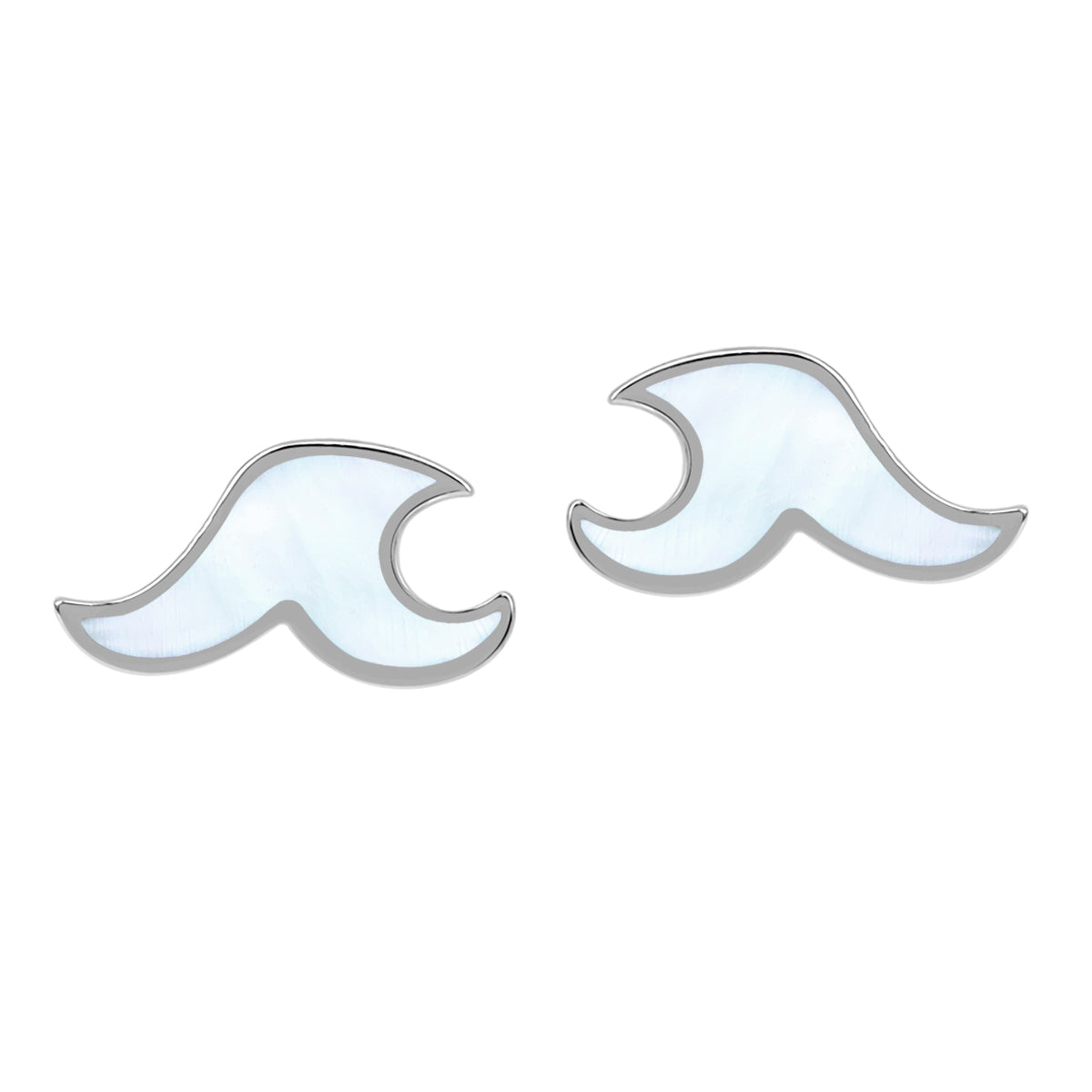 Silvershake Petite Mother Of Pearl Inlay White Gold Plated 925 Sterling Silver Minimalist Surfers Ocean Beach Tribal Wave Casual Stud Earrings Jewelry for Women - Silvershake-store