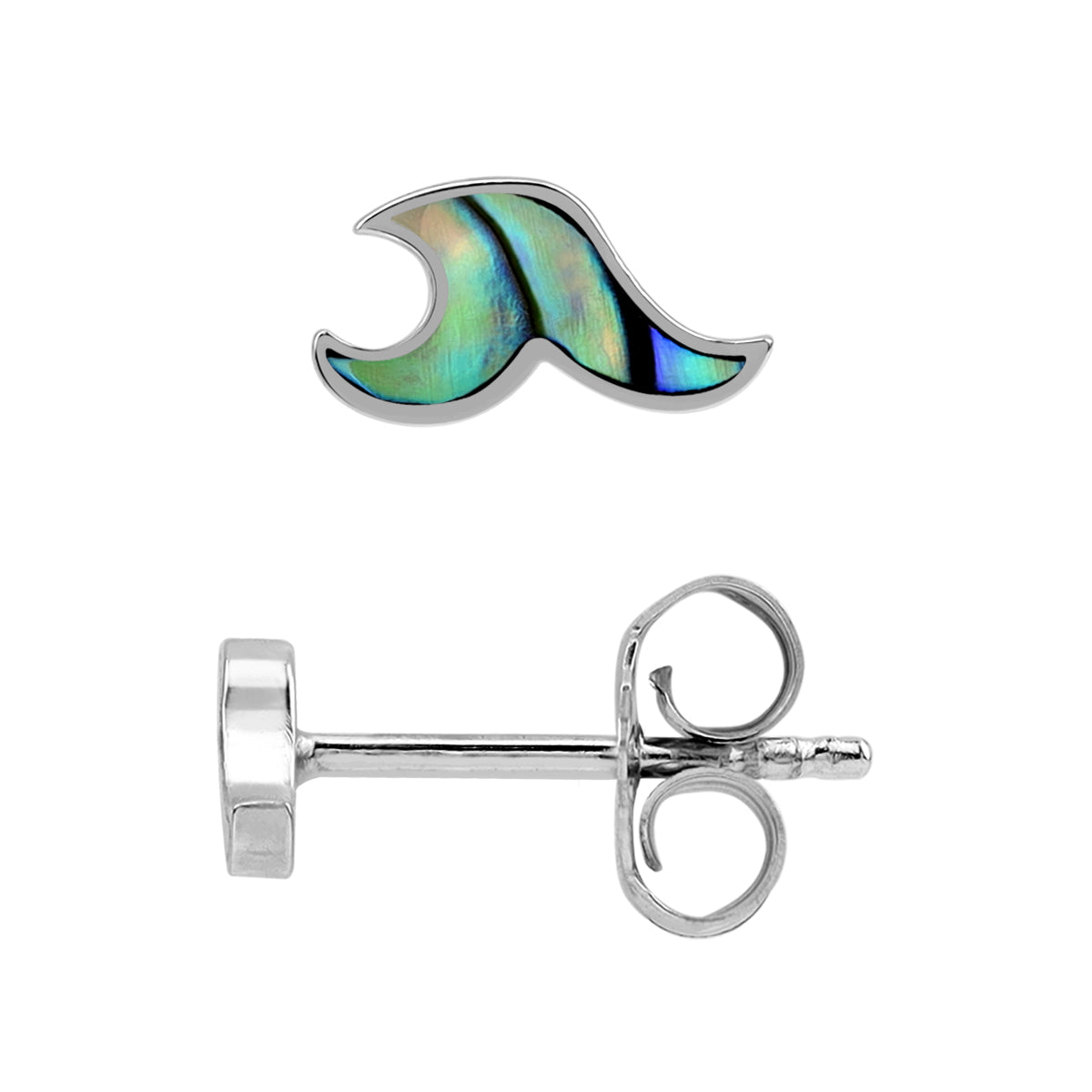 Silvershake Petite Abalone Paua Shell Inlay White Gold Plated 925 Sterling Silver Minimalist Surfers Ocean Beach Tribal Wave Casual Stud Earrings Jewelry for Women - Silvershake-store