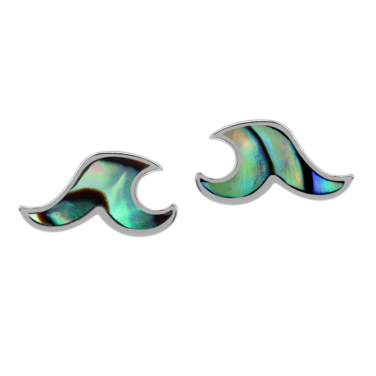 Silvershake Petite Abalone Paua Shell Inlay White Gold Plated 925 Sterling Silver Minimalist Surfers Ocean Beach Tribal Wave Casual Stud Earrings Jewelry for Women - Silvershake-store