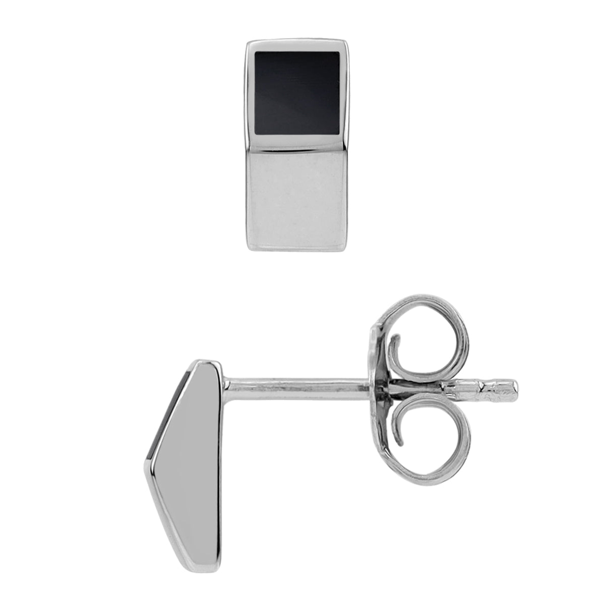 Silvershake Petite Natural Black Onyx Inlay White Gold Plated 925 Sterling Silver Minimalist Geometric Casual Stud Post Earrings Jewelry for Women - Silvershake-store