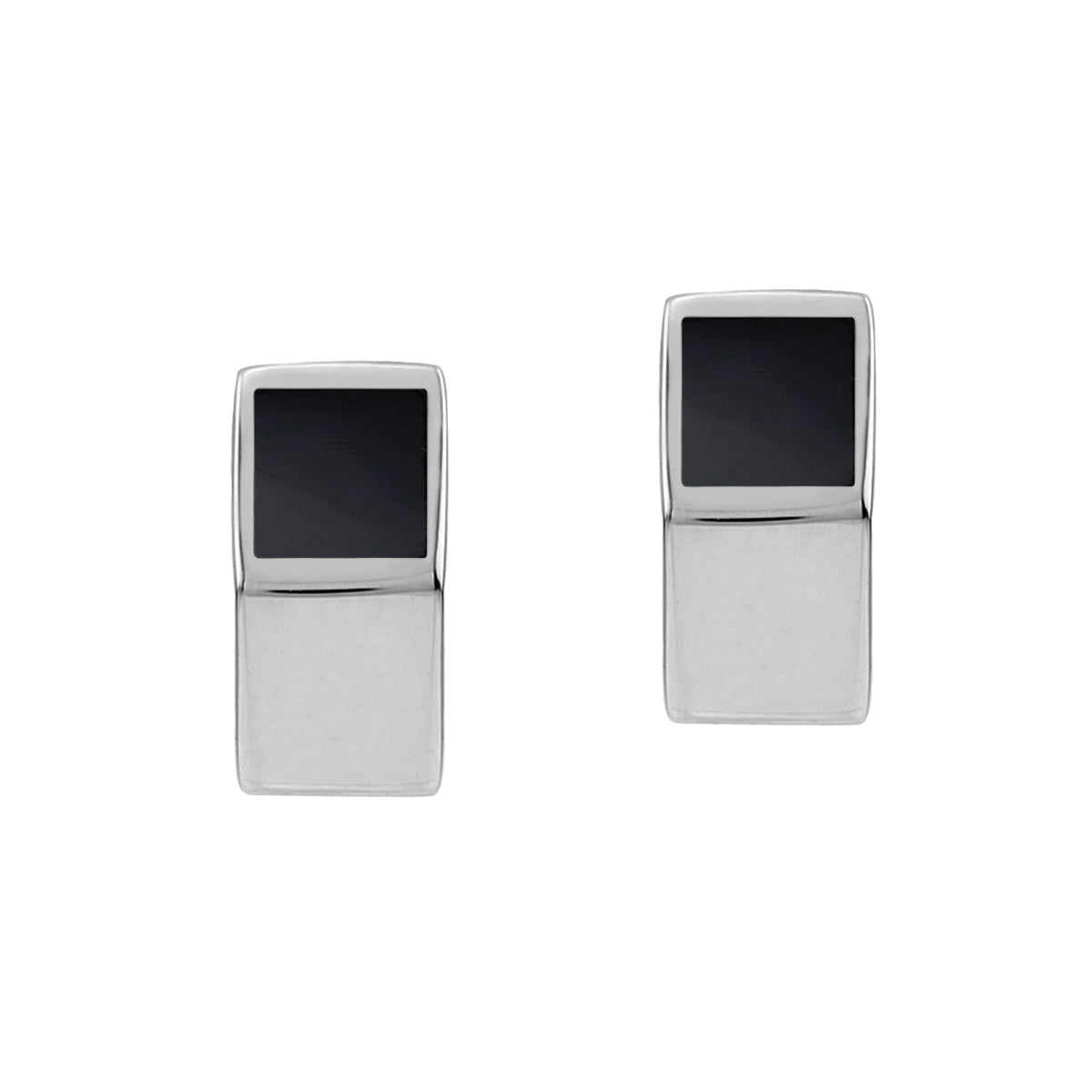 Silvershake Petite Natural Black Onyx Inlay White Gold Plated 925 Sterling Silver Minimalist Geometric Casual Stud Post Earrings Jewelry for Women - Silvershake-store