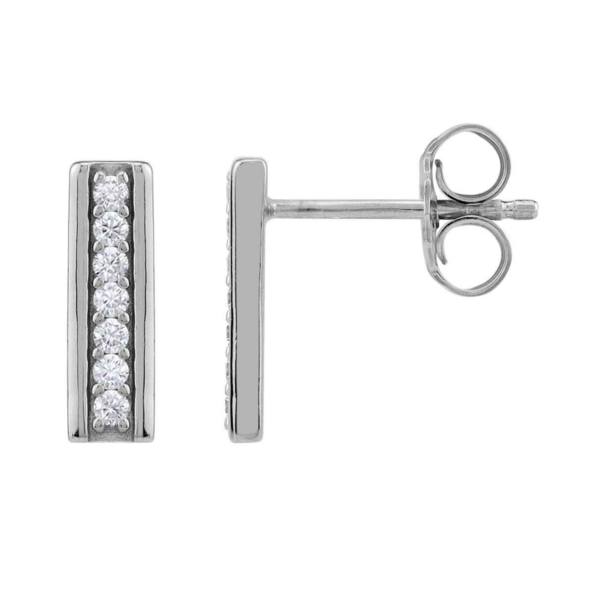 Silvershake Cubic Zirconia White Gold Plated 925 Sterling Silver Minimalist Trendy Bar Stud Post Earrings April Gemstone Birthstone Jewelry for Women - Silvershake-store
