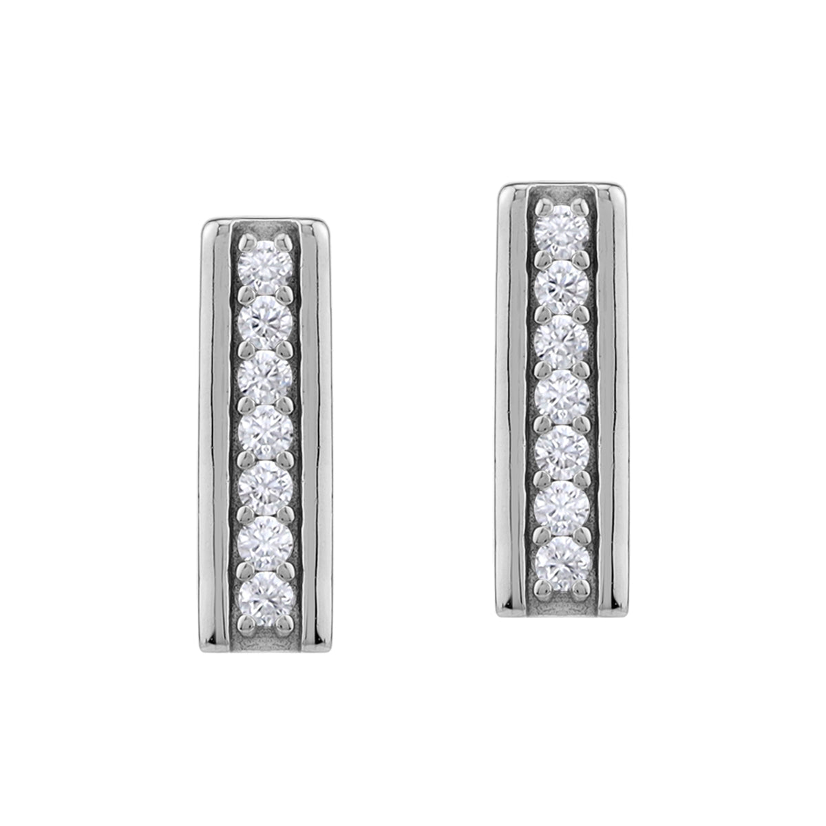 Silvershake Cubic Zirconia White Gold Plated 925 Sterling Silver Minimalist Trendy Bar Stud Post Earrings April Gemstone Birthstone Jewelry for Women - Silvershake-store