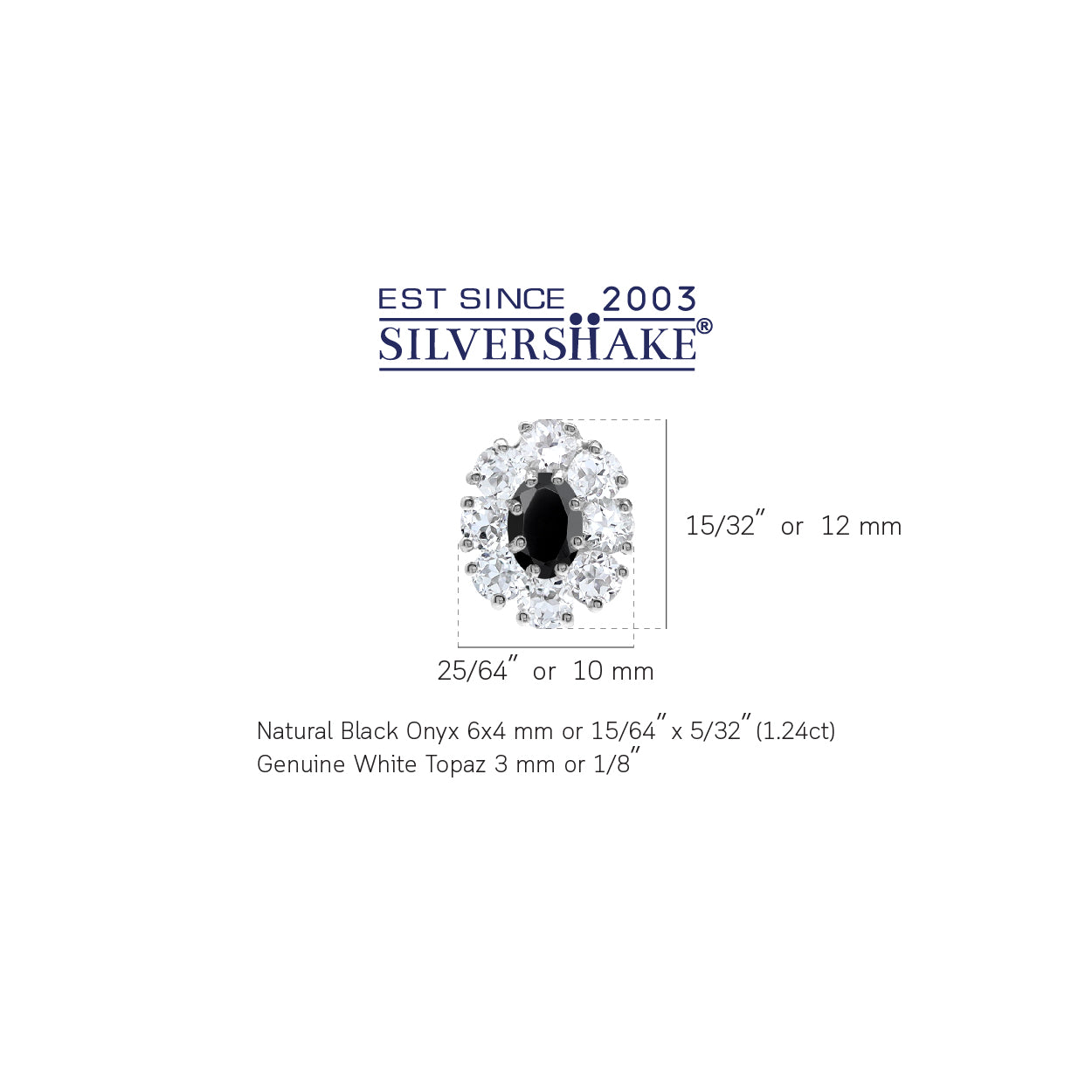 Silvershake 1.24 CTW Natural Black Onyx and Topaz White Gold Plated 925 Sterling Silver Flower Cluster Stud Post Earrings Jewelry for Women - Silvershake-store