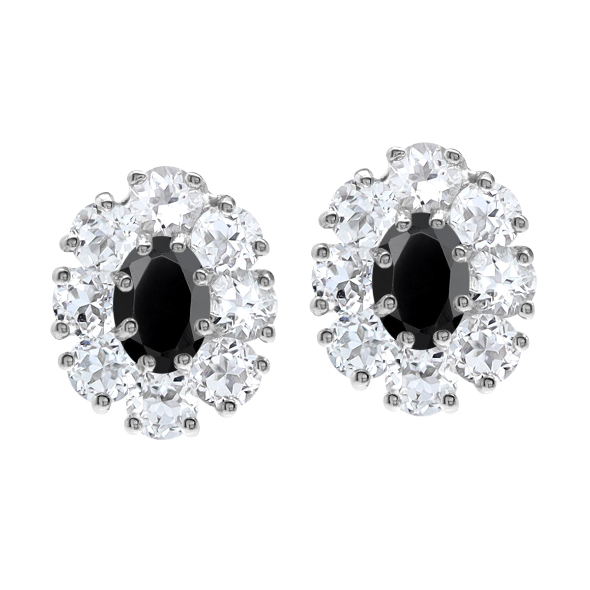 Silvershake 1.24 CTW Natural Black Onyx and Topaz White Gold Plated 925 Sterling Silver Flower Cluster Stud Post Earrings Jewelry for Women - Silvershake-store