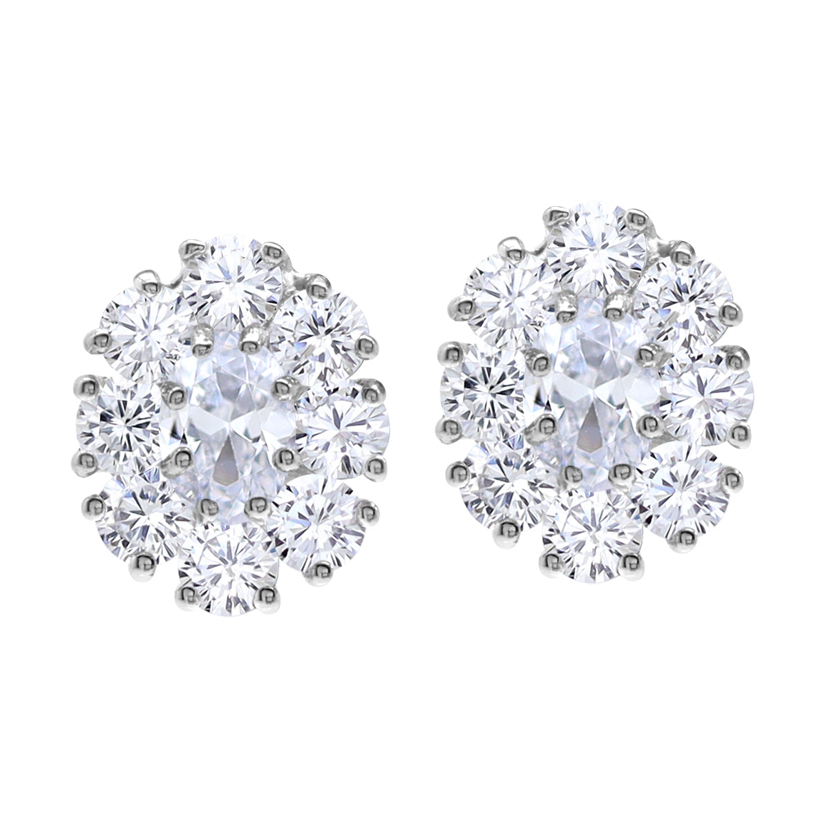 Silvershake Cubic Zirconia White Gold Plated 925 Sterling Silver Flower Cluster Stud Post Earrings April Gemstone Birthstone Jewelry for Women - Silvershake-store