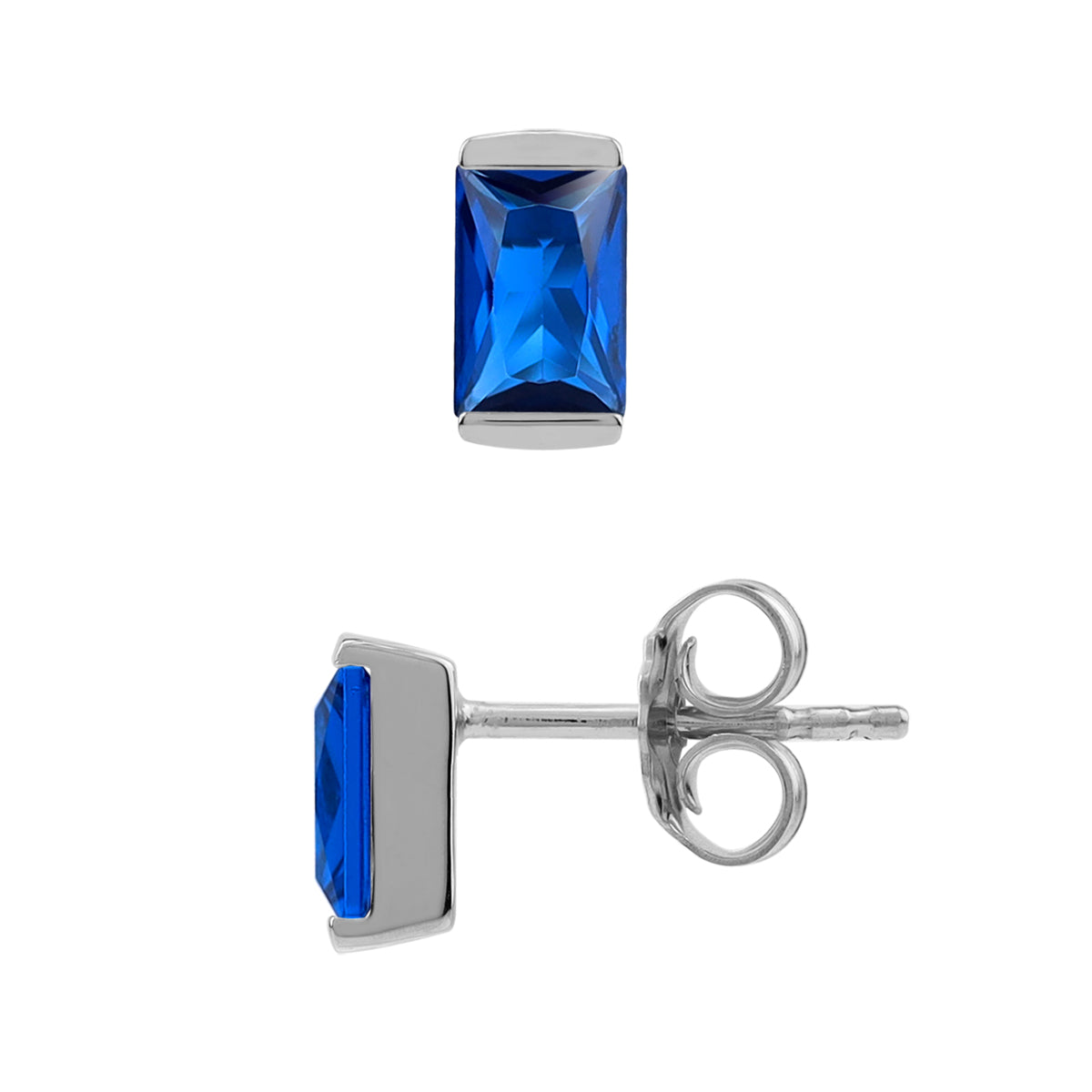 Silvershake 6X4mm Created Baguette Shape Blue Sapphire White Gold Plated 925 Sterling Silver Business Attire Stud Post Earrings September Gemstone Birthstone Jewelry for Women - Silvershake-store