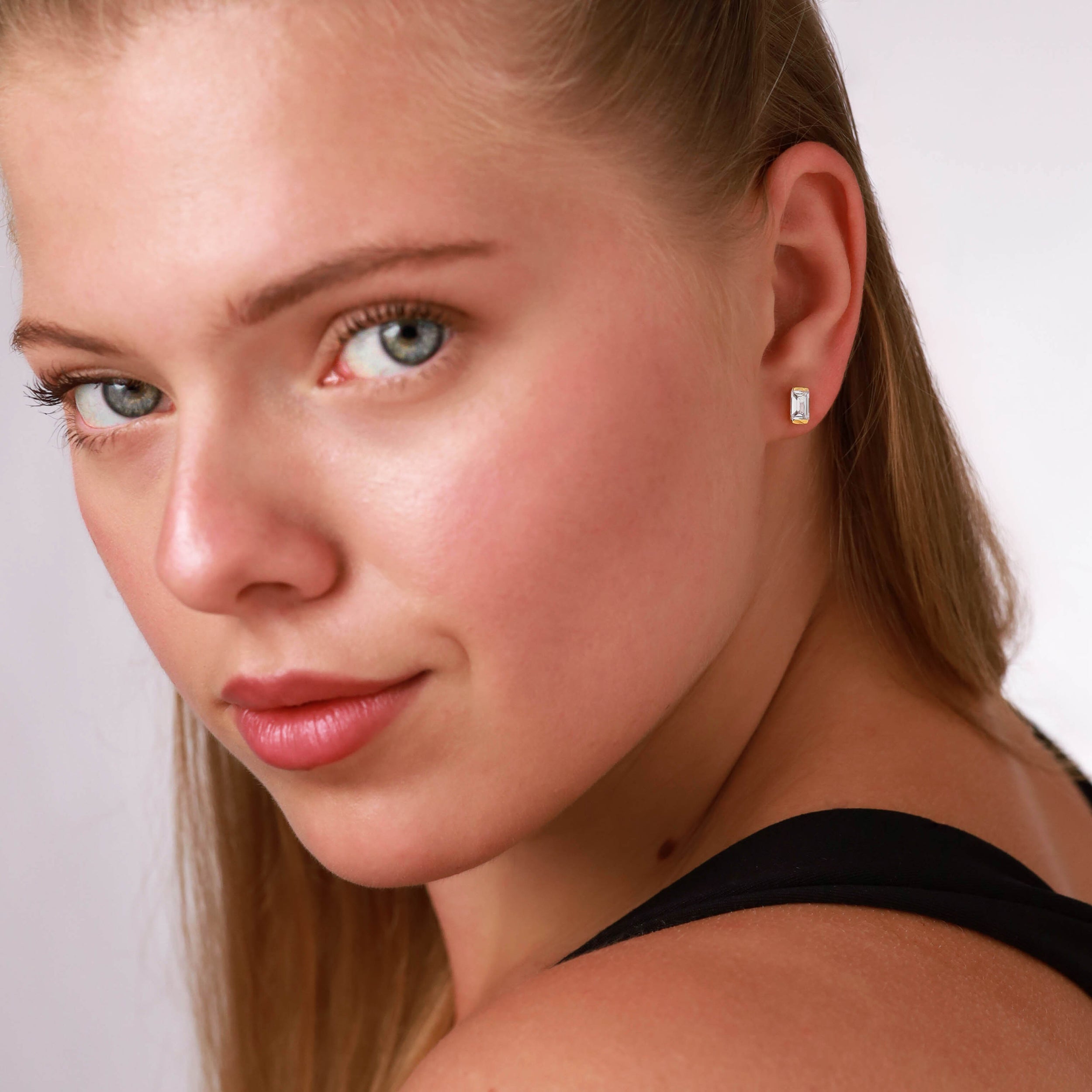 Silvershake 6X4mm Created Baguette Shape Blue Sapphire White Gold Plated 925 Sterling Silver Business Attire Stud Post Earrings September Gemstone Birthstone Jewelry for Women - Silvershake-store