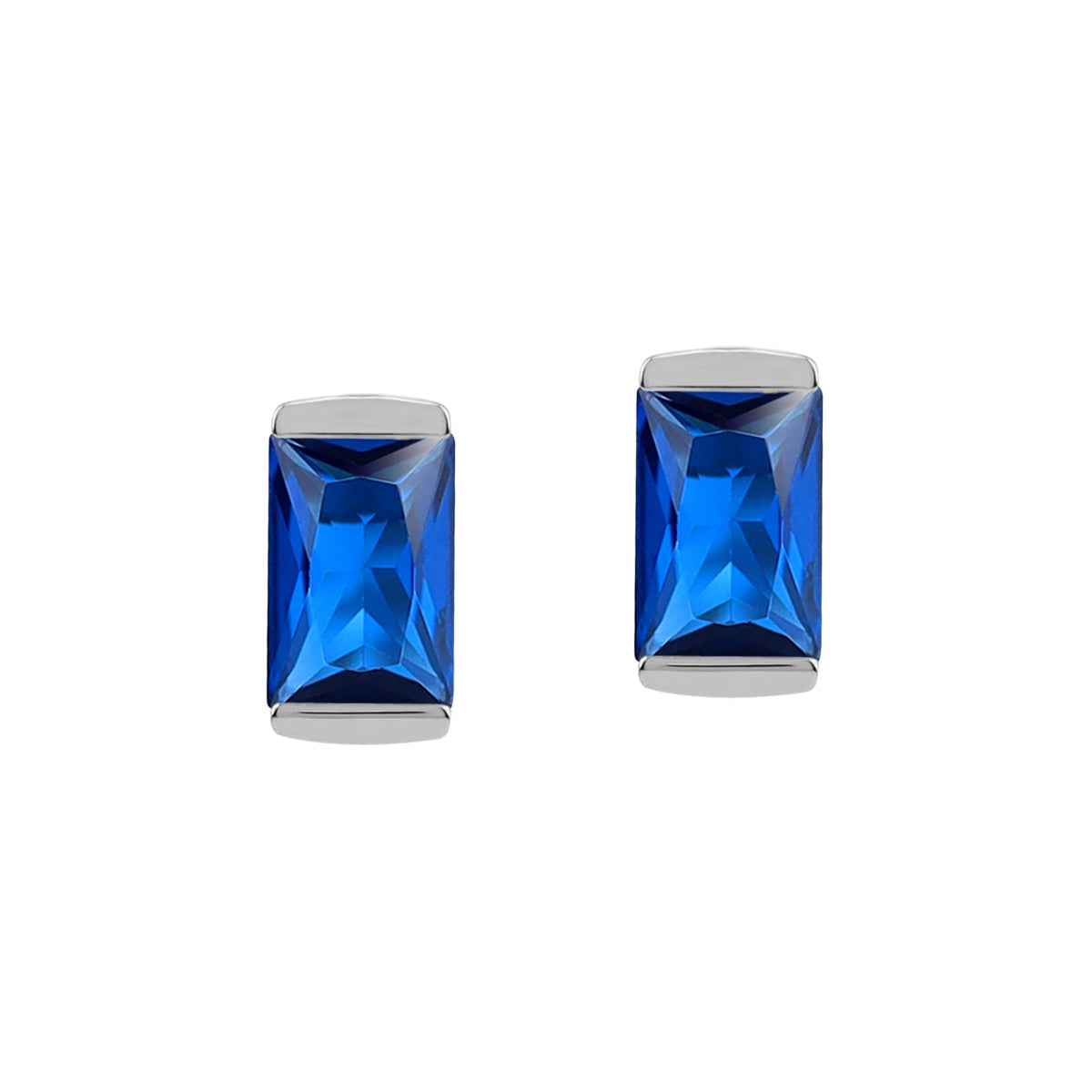 Silvershake 6X4mm Created Baguette Shape Blue Sapphire White Gold Plated 925 Sterling Silver Business Attire Stud Post Earrings September Gemstone Birthstone Jewelry for Women - Silvershake-store