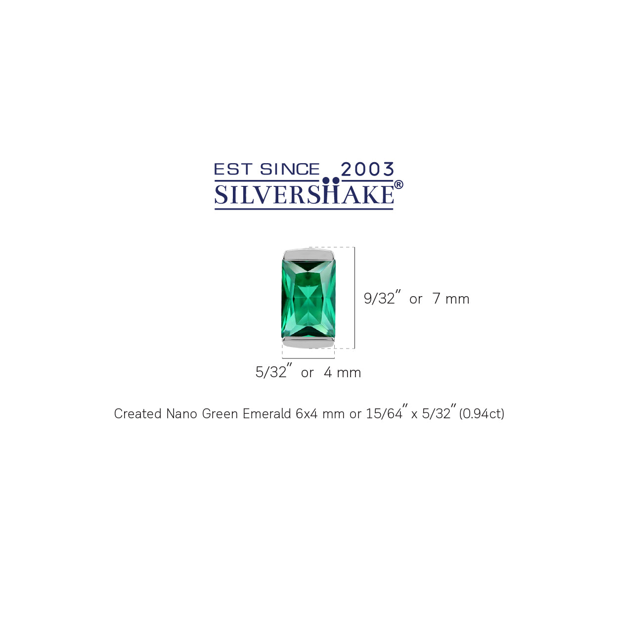 Silvershake 6X4mm Created Baguette Shape Nano Green Emerald White Gold Plated 925 Sterling Silver Business Attire Stud Post Earrings May Gemstone Birthstone Jewelry for Women - Silvershake-store