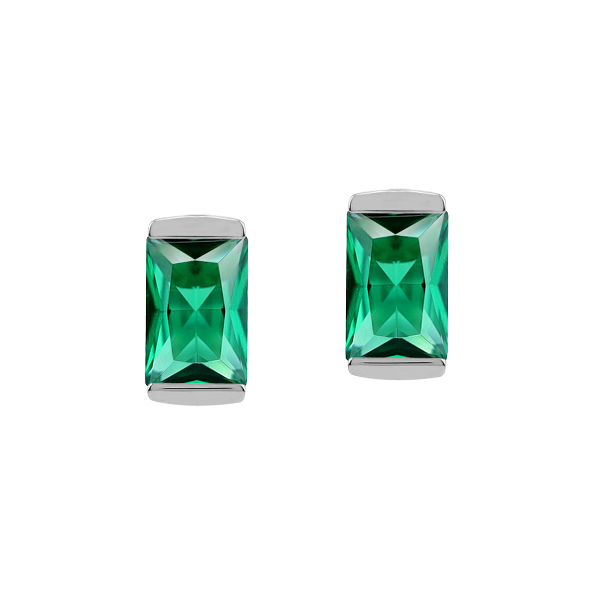 Silvershake 6X4mm Created Baguette Shape Nano Green Emerald White Gold Plated 925 Sterling Silver Business Attire Stud Post Earrings May Gemstone Birthstone Jewelry for Women - Silvershake-store