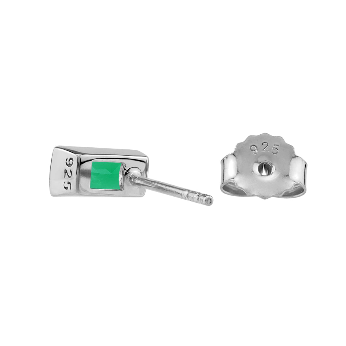 Silvershake 6X4mm Created Baguette Shape Nano Green Emerald White Gold Plated 925 Sterling Silver Business Attire Stud Post Earrings May Gemstone Birthstone Jewelry for Women - Silvershake-store