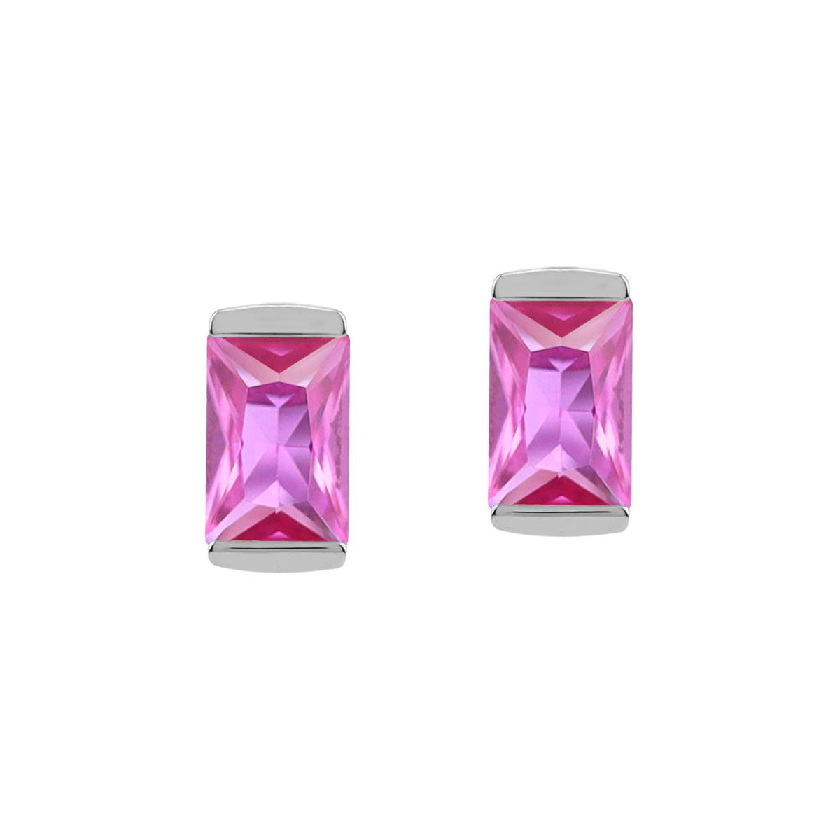 Silvershake 6X4mm Created Baguette Shape Pink Tourmaline White Gold Plated 925 Sterling Silver Business Attire Stud Post Earrings October Gemstone Birthstone Jewelry for Women - Silvershake-store