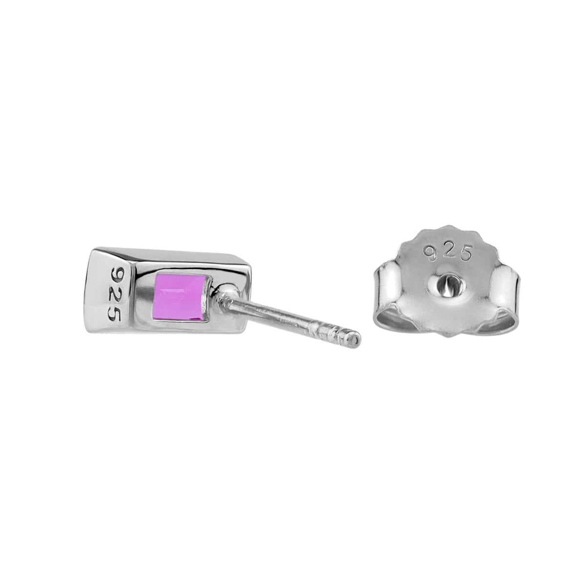 Silvershake 6X4mm Created Baguette Shape Pink Tourmaline White Gold Plated 925 Sterling Silver Business Attire Stud Post Earrings October Gemstone Birthstone Jewelry for Women - Silvershake-store
