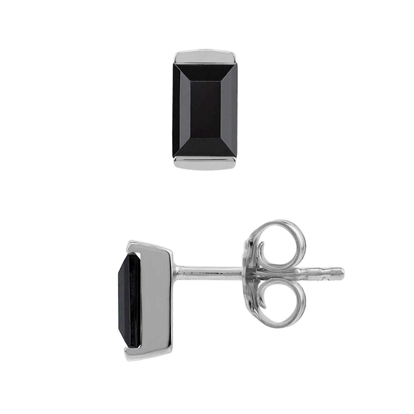 Silvershake 1.26 CTW 6X4mm Natural Baguette Shape Black Onyx White Gold Plated 925 Sterling Silver Business Attire Stud Post Gemstone Earrings Jewelry for Women - Silvershake-store