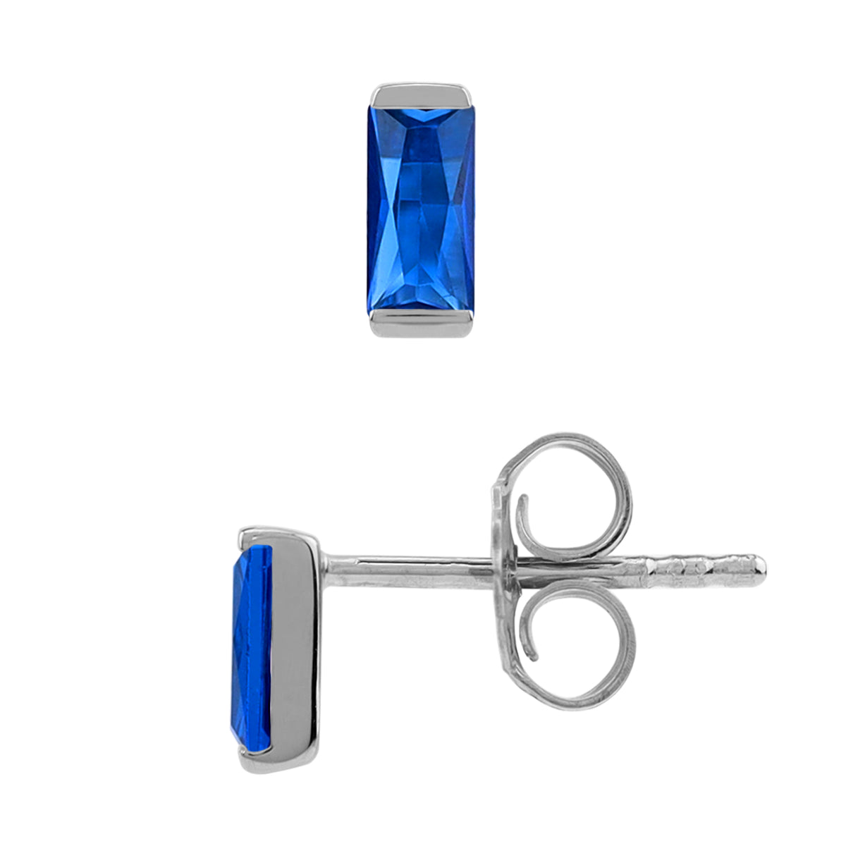 Silvershake 5X2.5mm Petite Created Baguette Shape Blue Sapphire White Gold Plated 925 Sterling Silver Minimalist Stud Post Earrings September Gemstone Birthstone Jewelry for Women - Silvershake-store