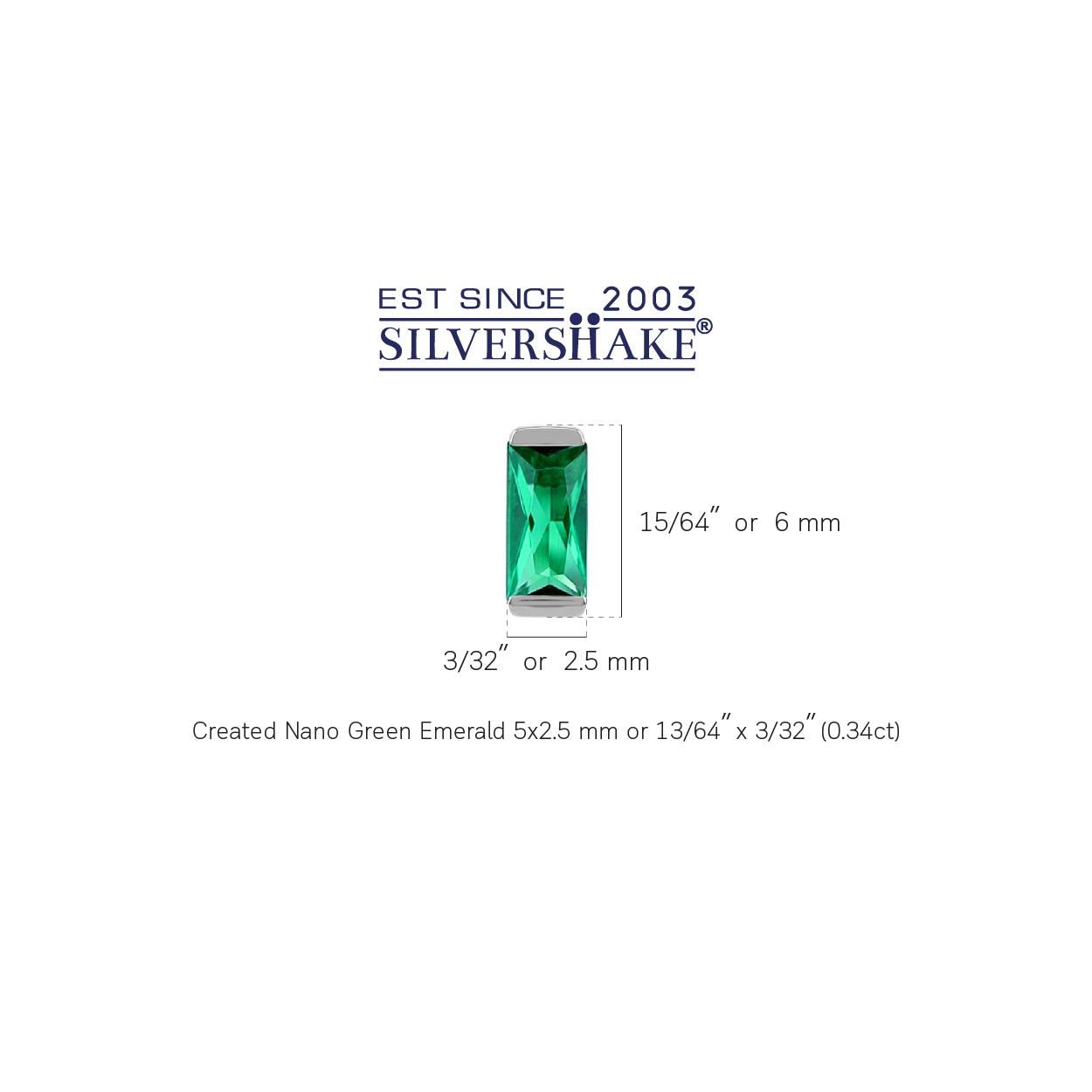 Silvershake 5X2.5mm Petite Created Baguette Shape Nano Green Emerald White Gold Plated 925 Sterling Silver Minimalist Stud Post Earrings May Gemstone Birthstone Jewelry for Women - Silvershake-store