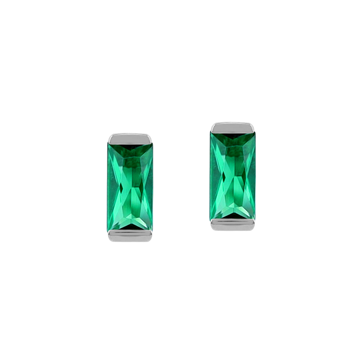 Silvershake 5X2.5mm Petite Created Baguette Shape Nano Green Emerald White Gold Plated 925 Sterling Silver Minimalist Stud Post Earrings May Gemstone Birthstone Jewelry for Women - Silvershake-store