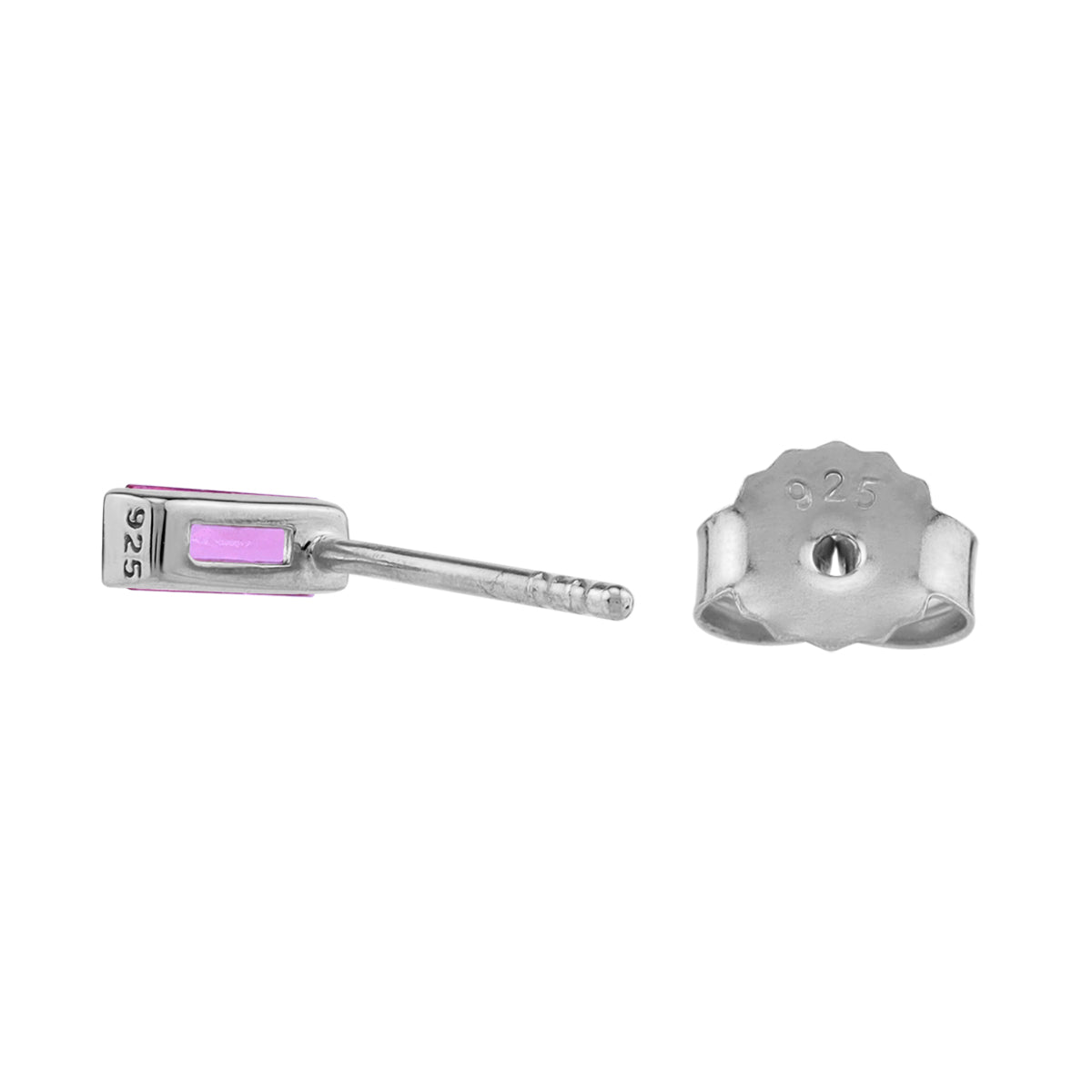 Silvershake 5X2.5mm Petite Created Baguette Shape Pink Tourmaline White Gold Plated 925 Sterling Silver Minimalist Stud Post Earrings October Gemstone Birthstone Jewelry for Women - Silvershake-store