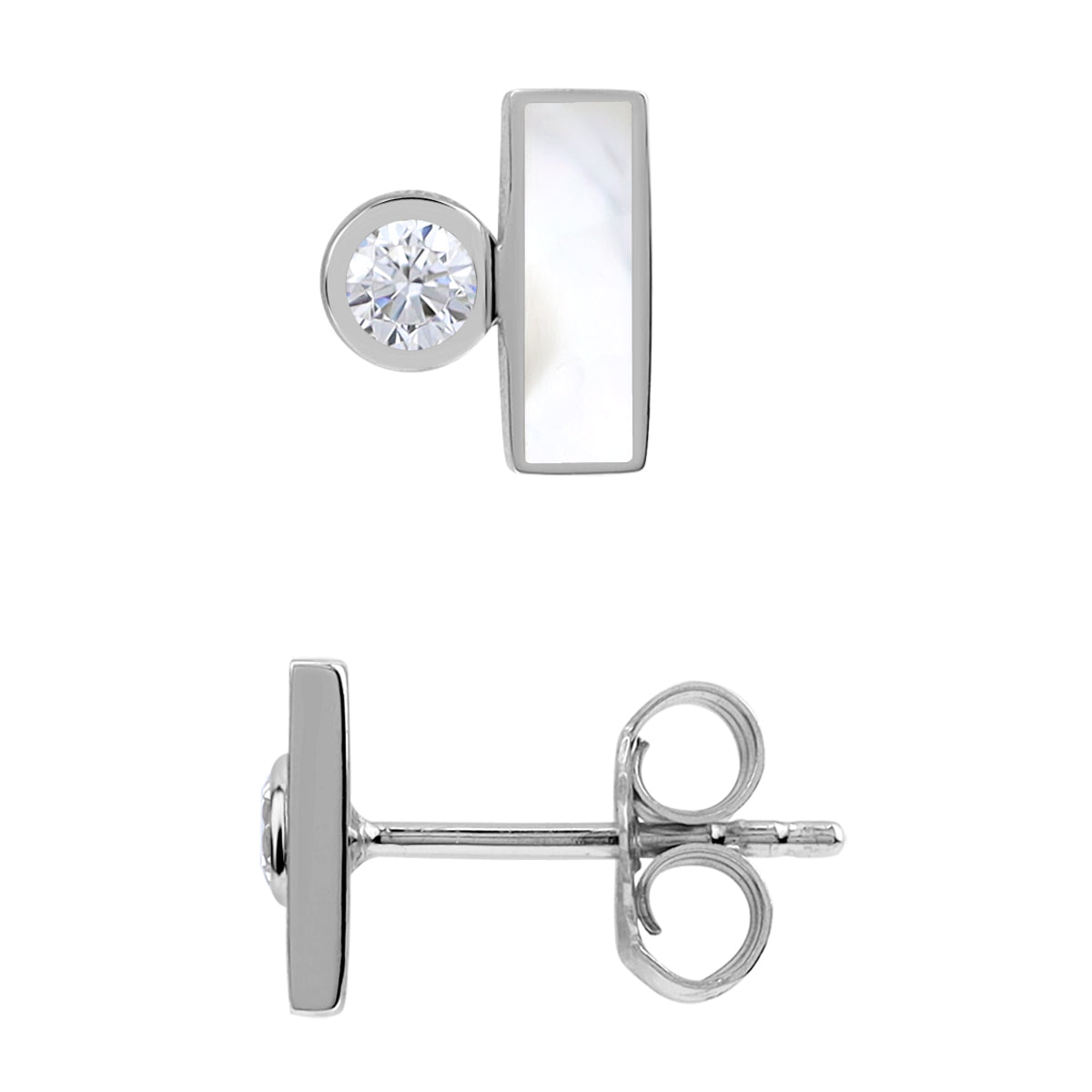 Silvershake Mother of Pearl Inlay and Cubic Zirconia White Gold Plated 925 Sterling Silver Geometric Casual Stud Post Earrings Jewelry for Women - Silvershake-store