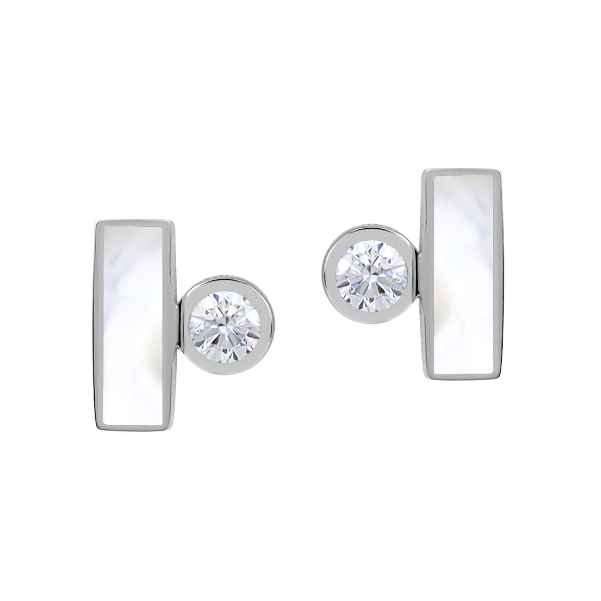 Silvershake Mother of Pearl Inlay and Cubic Zirconia White Gold Plated 925 Sterling Silver Geometric Casual Stud Post Earrings Jewelry for Women - Silvershake-store
