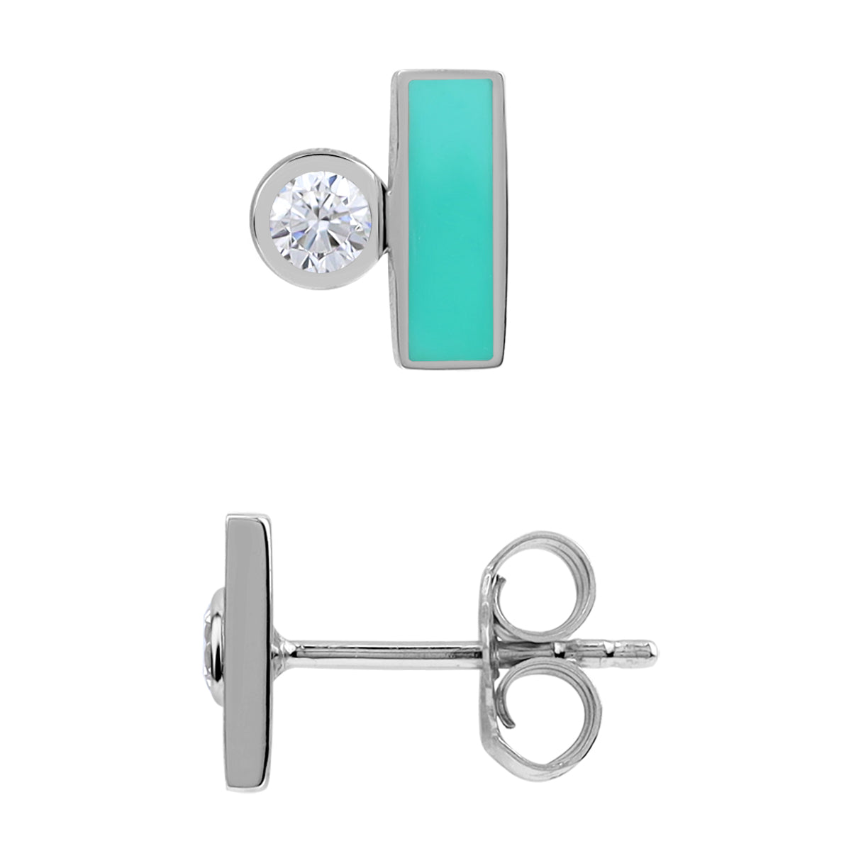 Silvershake Created Green Turquoise Inlay and Cubic Zirconia White Gold Plated 925 Sterling Silver Geometric Casual Stud Post Earrings Jewelry for Women - Silvershake-store