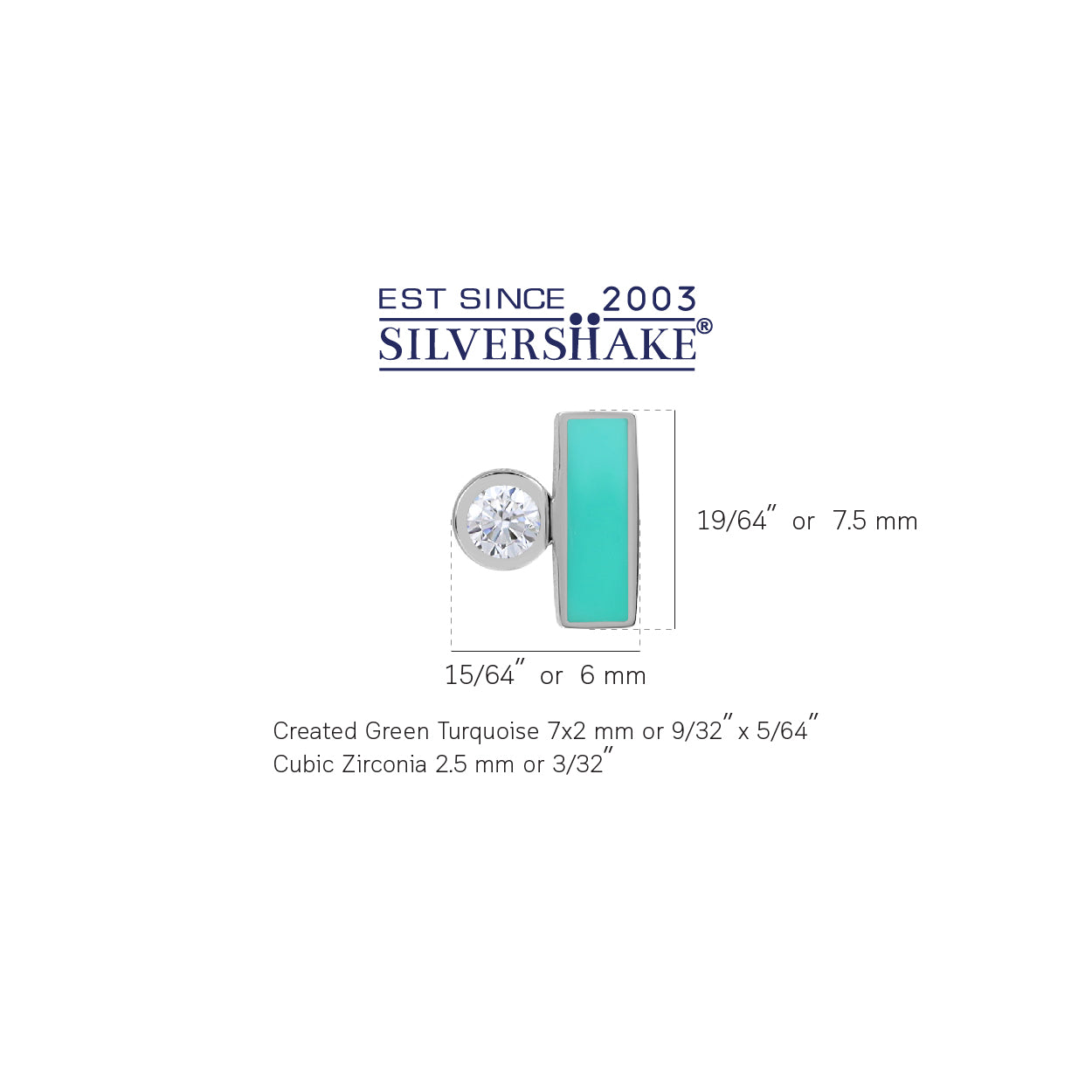 Silvershake Created Green Turquoise Inlay and Cubic Zirconia White Gold Plated 925 Sterling Silver Geometric Casual Stud Post Earrings Jewelry for Women - Silvershake-store