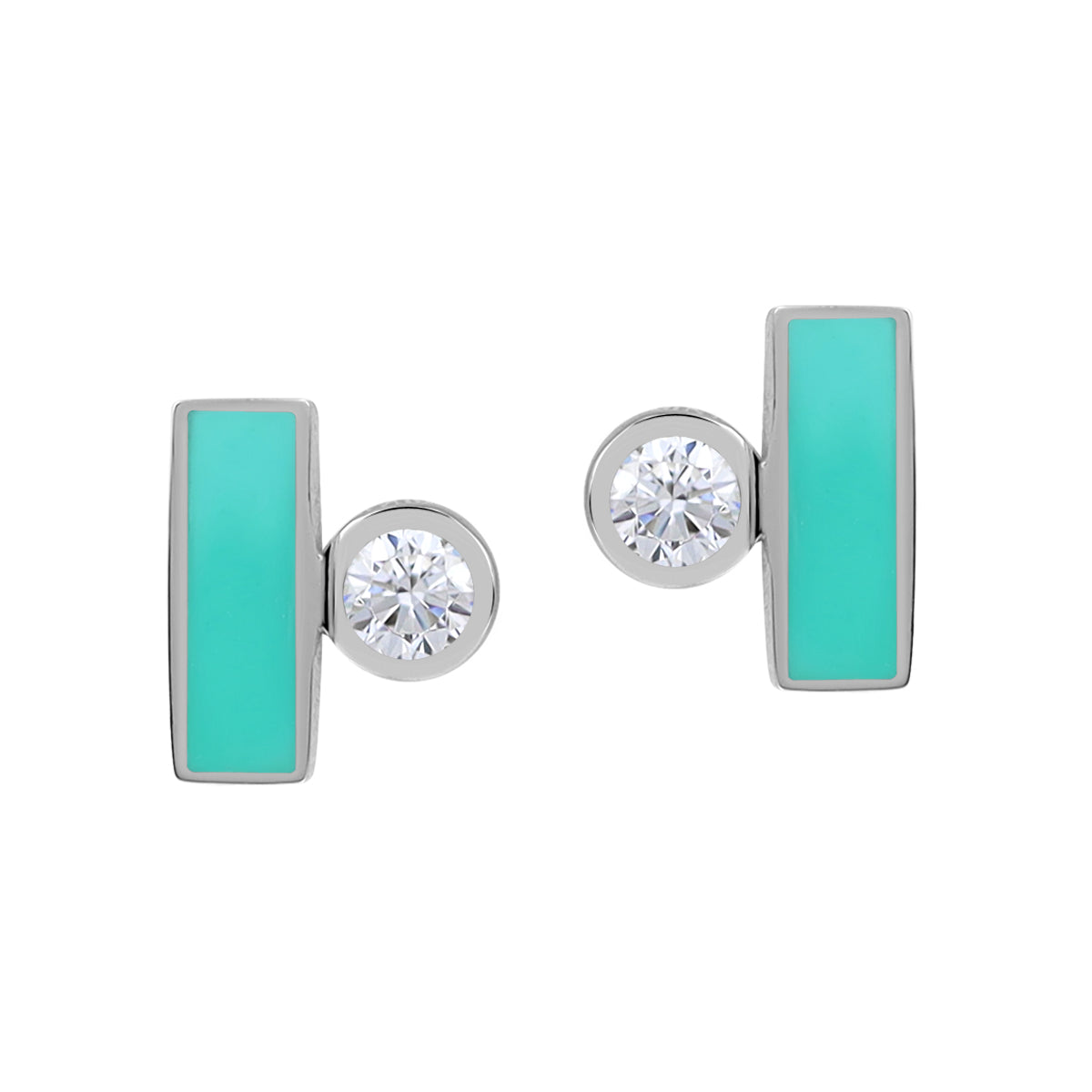 Silvershake Created Green Turquoise Inlay and Cubic Zirconia White Gold Plated 925 Sterling Silver Geometric Casual Stud Post Earrings Jewelry for Women - Silvershake-store