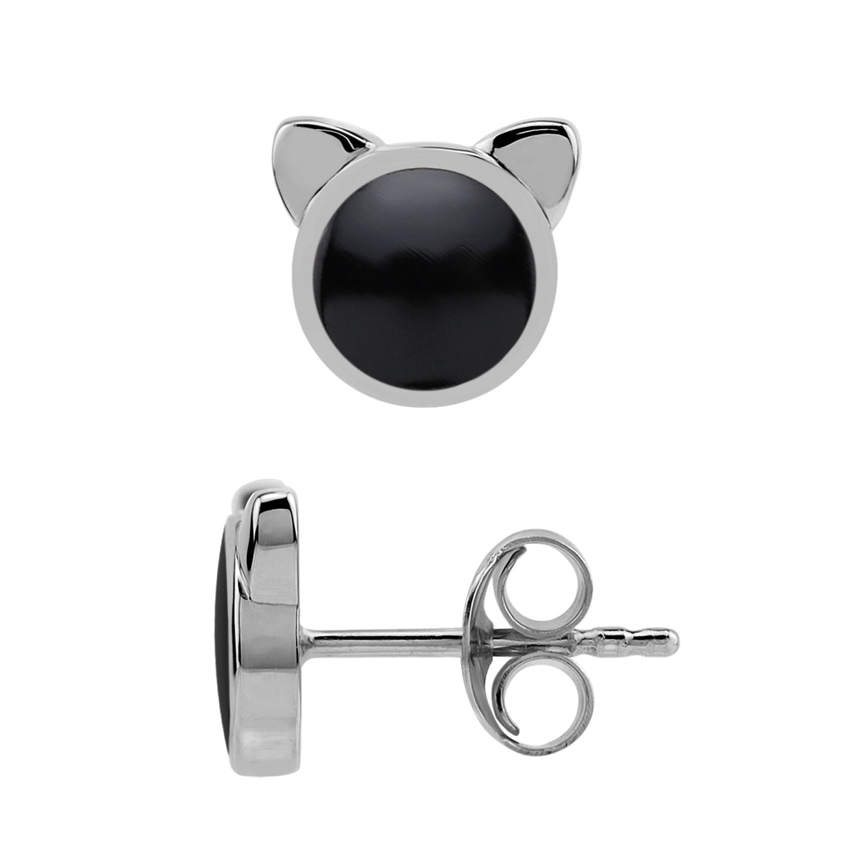 Silvershake 6MM Natural Round Shape Black Onyx Inlay White Gold Plated 925 Sterling Silver Cat Face Pet Cute Stud Earrings Jewelry for Women - Silvershake-store