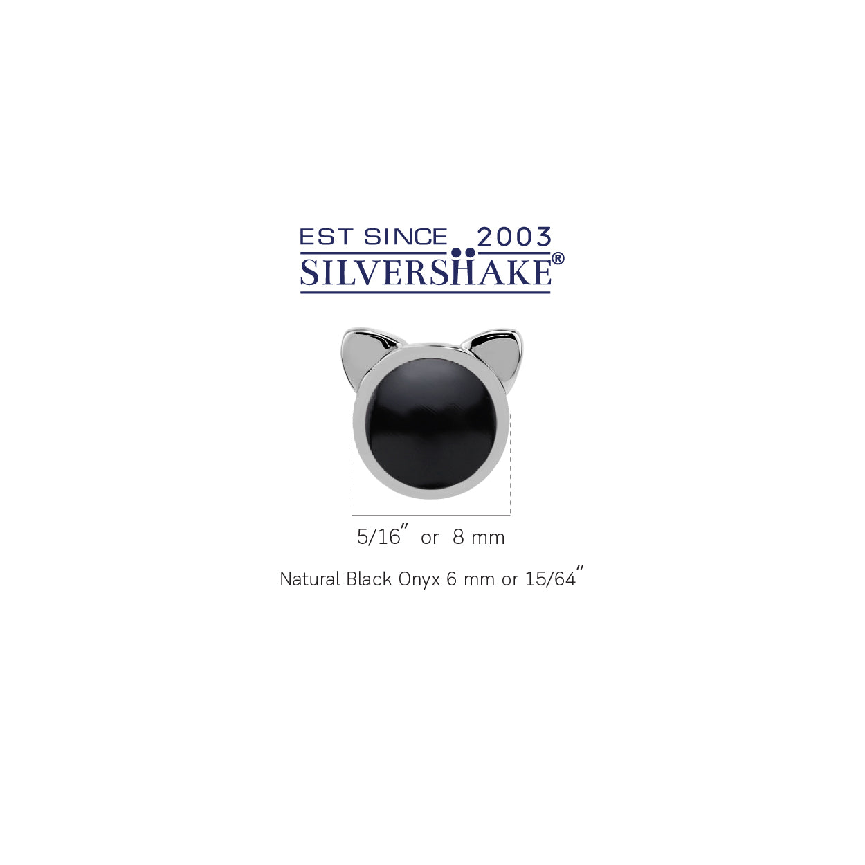 Silvershake 6MM Natural Round Shape Black Onyx Inlay White Gold Plated 925 Sterling Silver Cat Face Pet Cute Stud Earrings Jewelry for Women - Silvershake-store