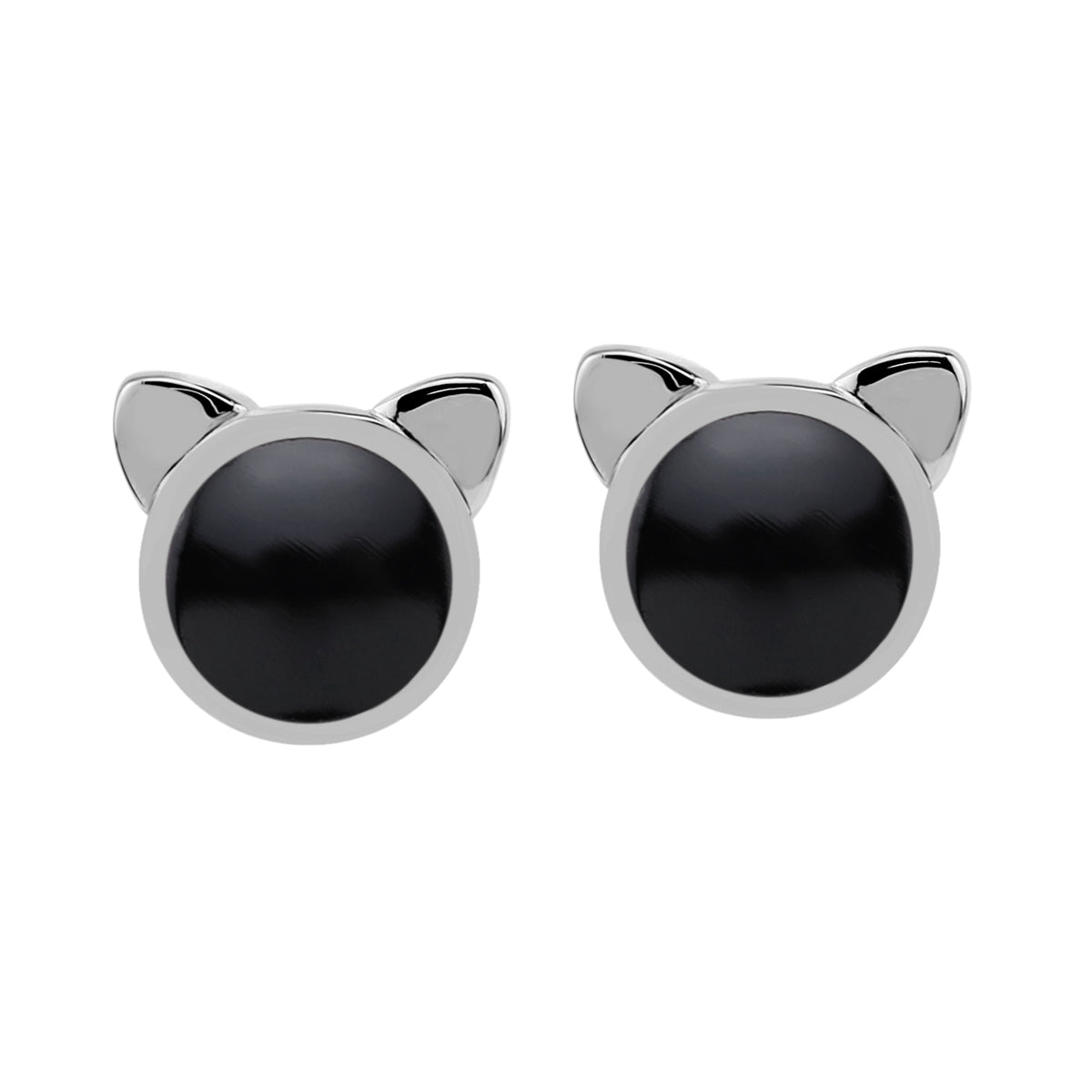 Silvershake 6MM Natural Round Shape Black Onyx Inlay White Gold Plated 925 Sterling Silver Cat Face Pet Cute Stud Earrings Jewelry for Women - Silvershake-store