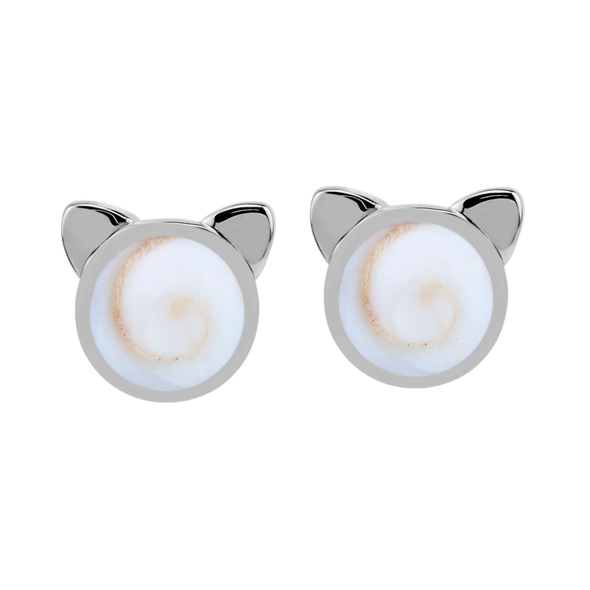 Silvershake 6MM Round Shape Shiva Shell Inlay White Gold Plated 925 Sterling Silver Cat Face Pet Cute Stud Earrings Jewelry for Women - Silvershake-store