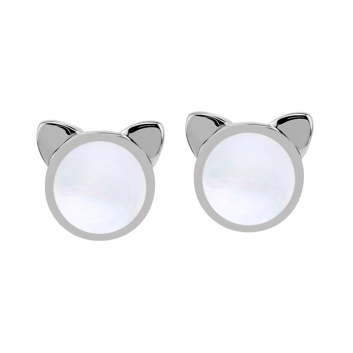 Silvershake 6MM Round Shape Mother Of Pearl Inlay White Gold Plated 925 Sterling Silver Cat Face Pet Cute Stud Earrings Jewelry for Women - Silvershake-store