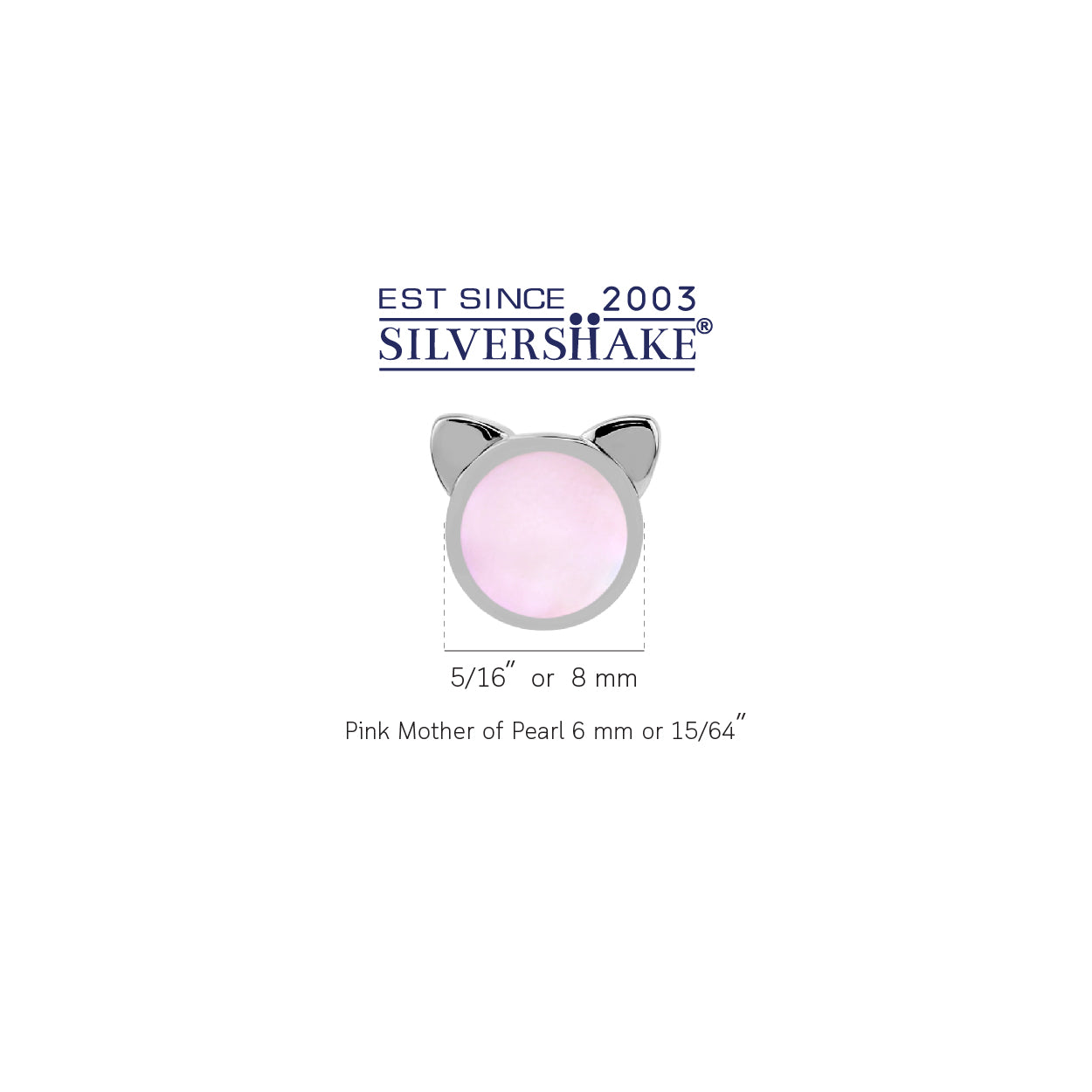 Silvershake 6MM Round Shape Pink Mother Of Pearl Inlay White Gold Plated 925 Sterling Silver Cat Face Pet Cute Stud Earrings Jewelry for Women - Silvershake-store