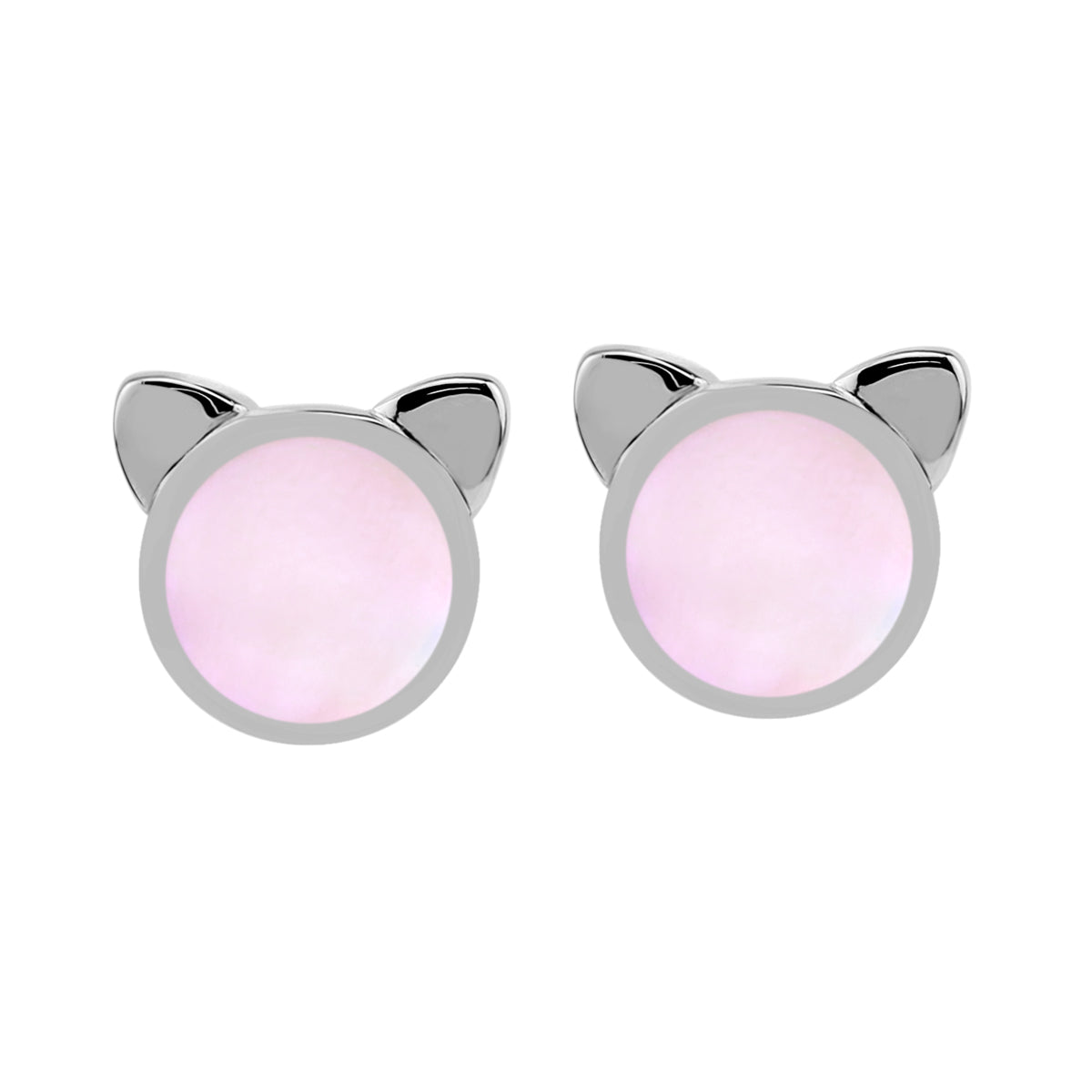 Silvershake 6MM Round Shape Pink Mother Of Pearl Inlay White Gold Plated 925 Sterling Silver Cat Face Pet Cute Stud Earrings Jewelry for Women - Silvershake-store