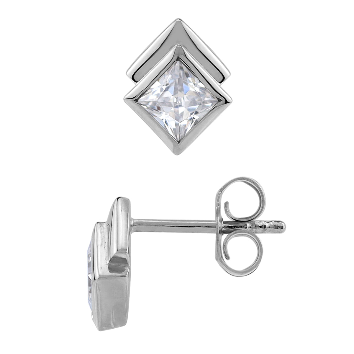 Silvershake 4MM Cubic Zirconia White Gold Plated 925 Sterling Silver Minimalist Square Geometric Stud Post Earrings April Gemstone Birthstone Jewelry for Women - Silvershake-store