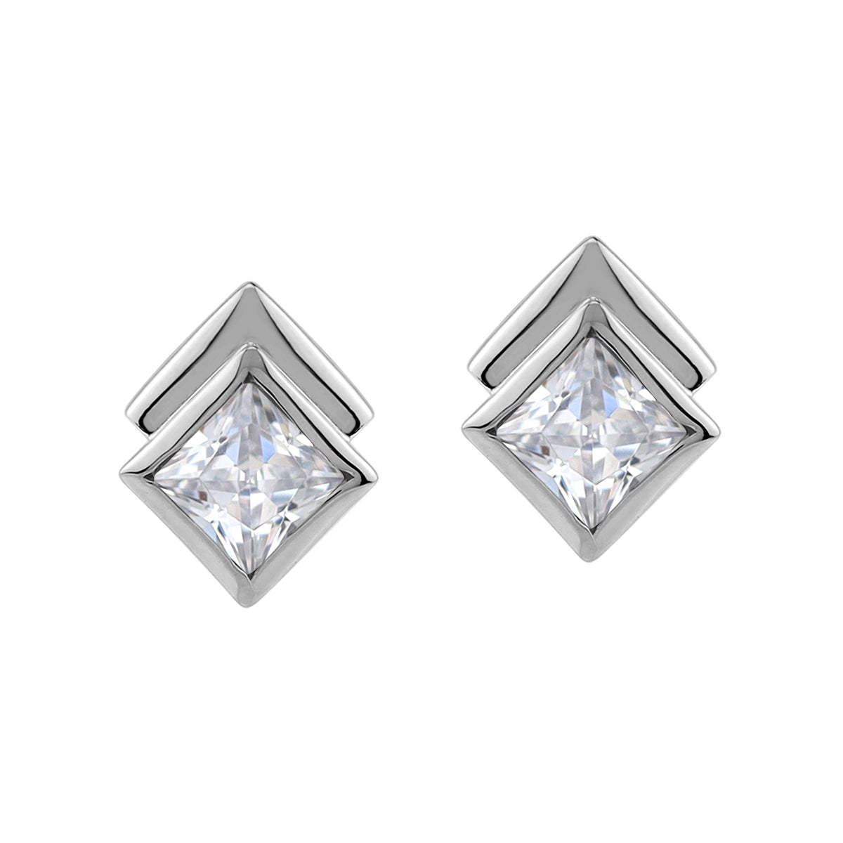 Silvershake 4MM Cubic Zirconia White Gold Plated 925 Sterling Silver Minimalist Square Geometric Stud Post Earrings April Gemstone Birthstone Jewelry for Women - Silvershake-store