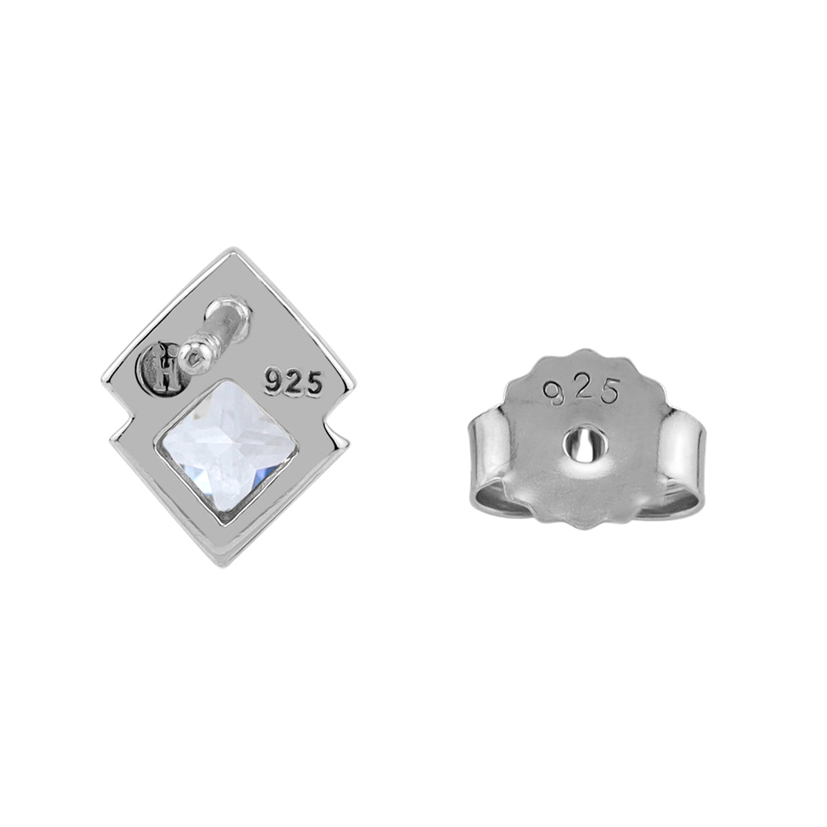 Silvershake 4MM Cubic Zirconia White Gold Plated 925 Sterling Silver Minimalist Square Geometric Stud Post Earrings April Gemstone Birthstone Jewelry for Women - Silvershake-store