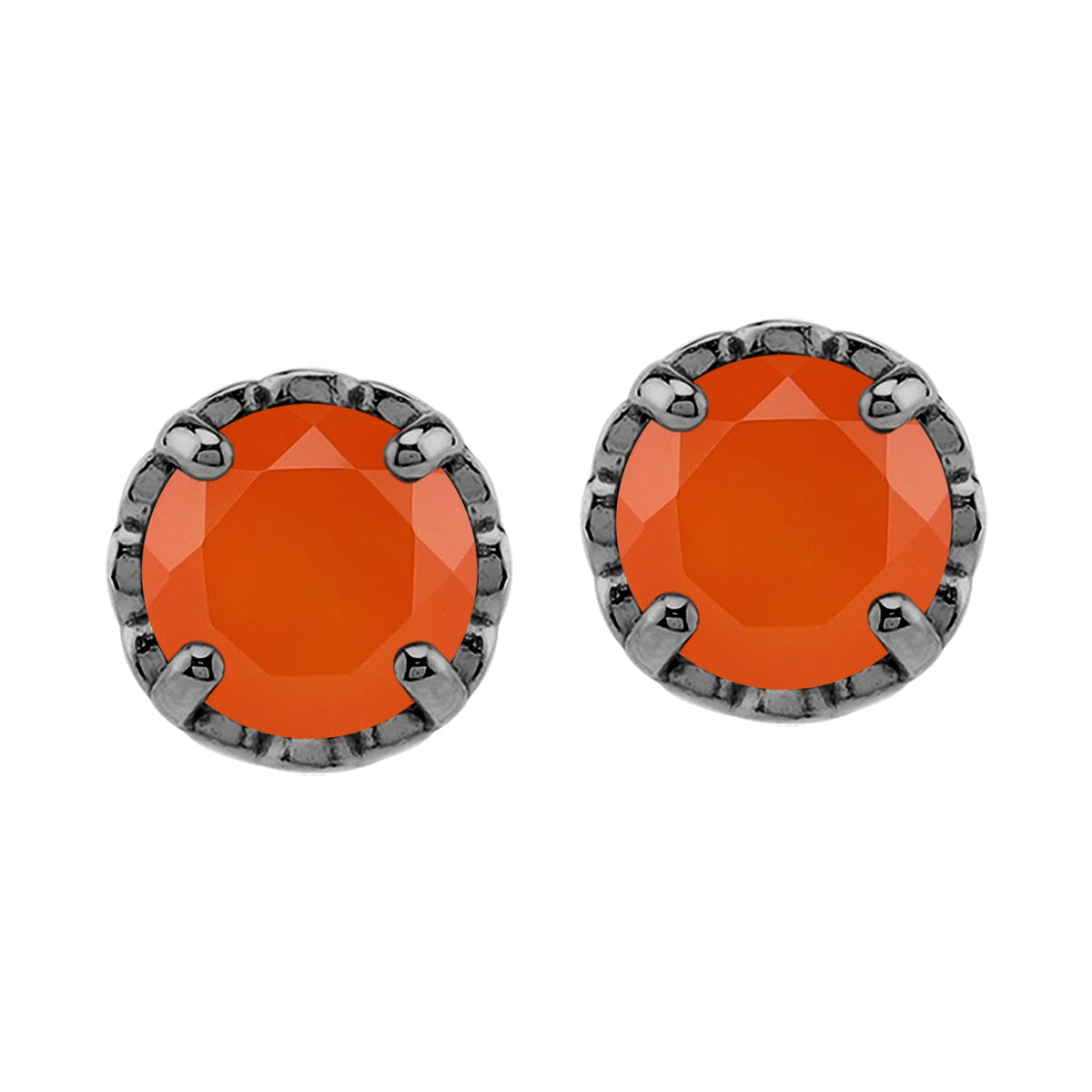 1.4 CTW 6MM Round Shape Genuine Orange Carnelian Black Rhodium Plated 925 Sterling Silver Heart Victorian Style Stud/Post Earrings Virgo Gemstone Birthstone Jewelry for Women - Silvershake-store