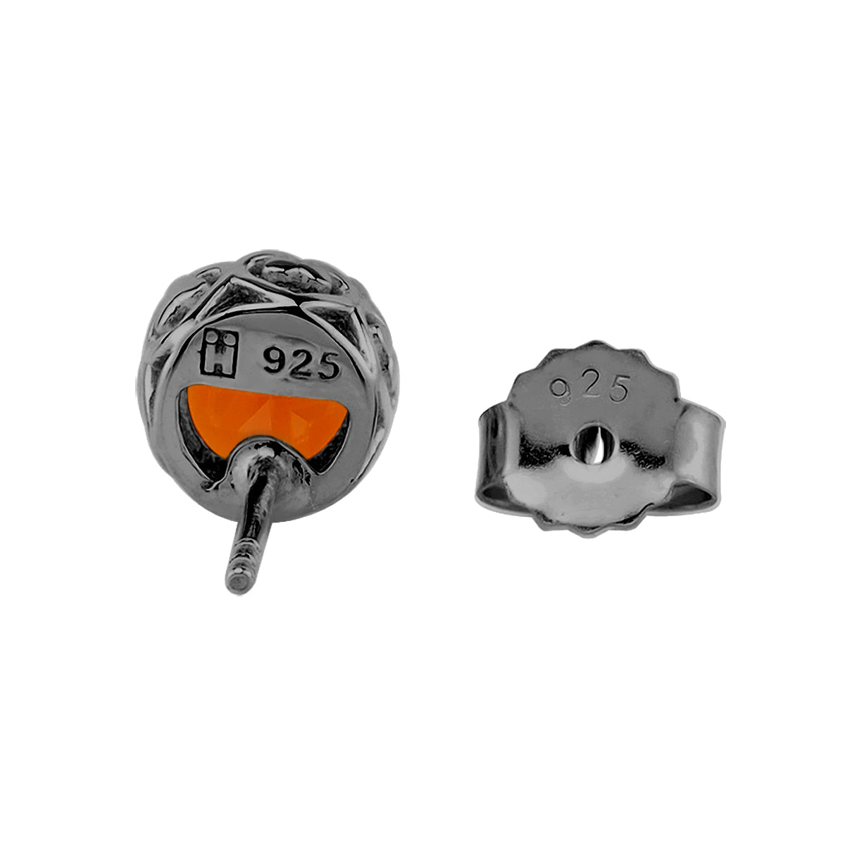 1.4 CTW 6MM Round Shape Genuine Orange Carnelian Black Rhodium Plated 925 Sterling Silver Heart Victorian Style Stud/Post Earrings Virgo Gemstone Birthstone Jewelry for Women - Silvershake-store