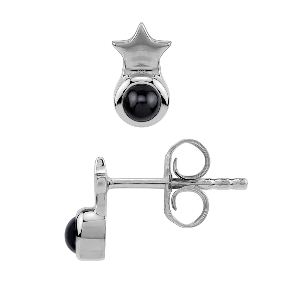 Silvershake Petite 3MM Natural Round Shape Black Onyx White Gold Plated 925 Sterling Silver Minimalist Tiny Star Crown Stud Post Gemstone Earrings Jewelry for Women - Silvershake-store