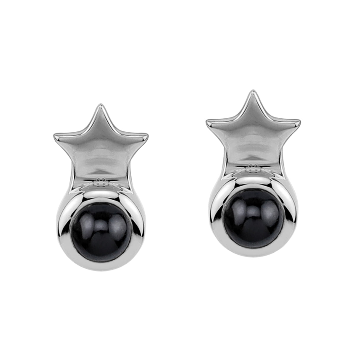 Silvershake Petite 3MM Natural Round Shape Black Onyx White Gold Plated 925 Sterling Silver Minimalist Tiny Star Crown Stud Post Gemstone Earrings Jewelry for Women - Silvershake-store