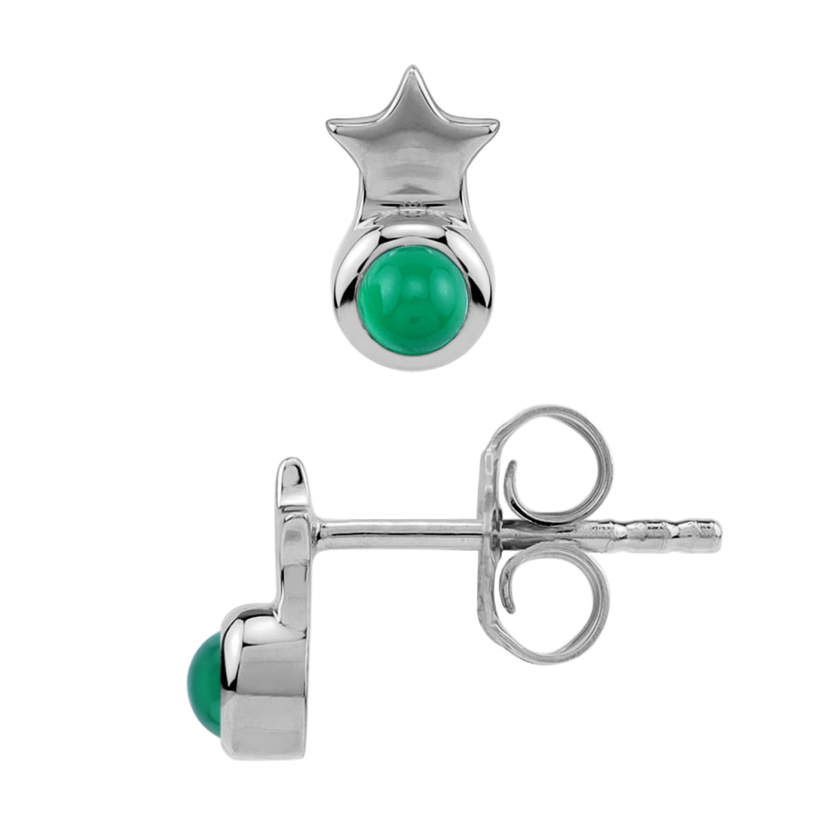 Silvershake Petite 3MM Genuine Round Shape Emerald Green Onyx White Gold Plated 925 Sterling Silver Minimalist Tiny Star Crown Stud Post Earrings May Gemstone Birthstone Jewelry for Women - Silvershake-store
