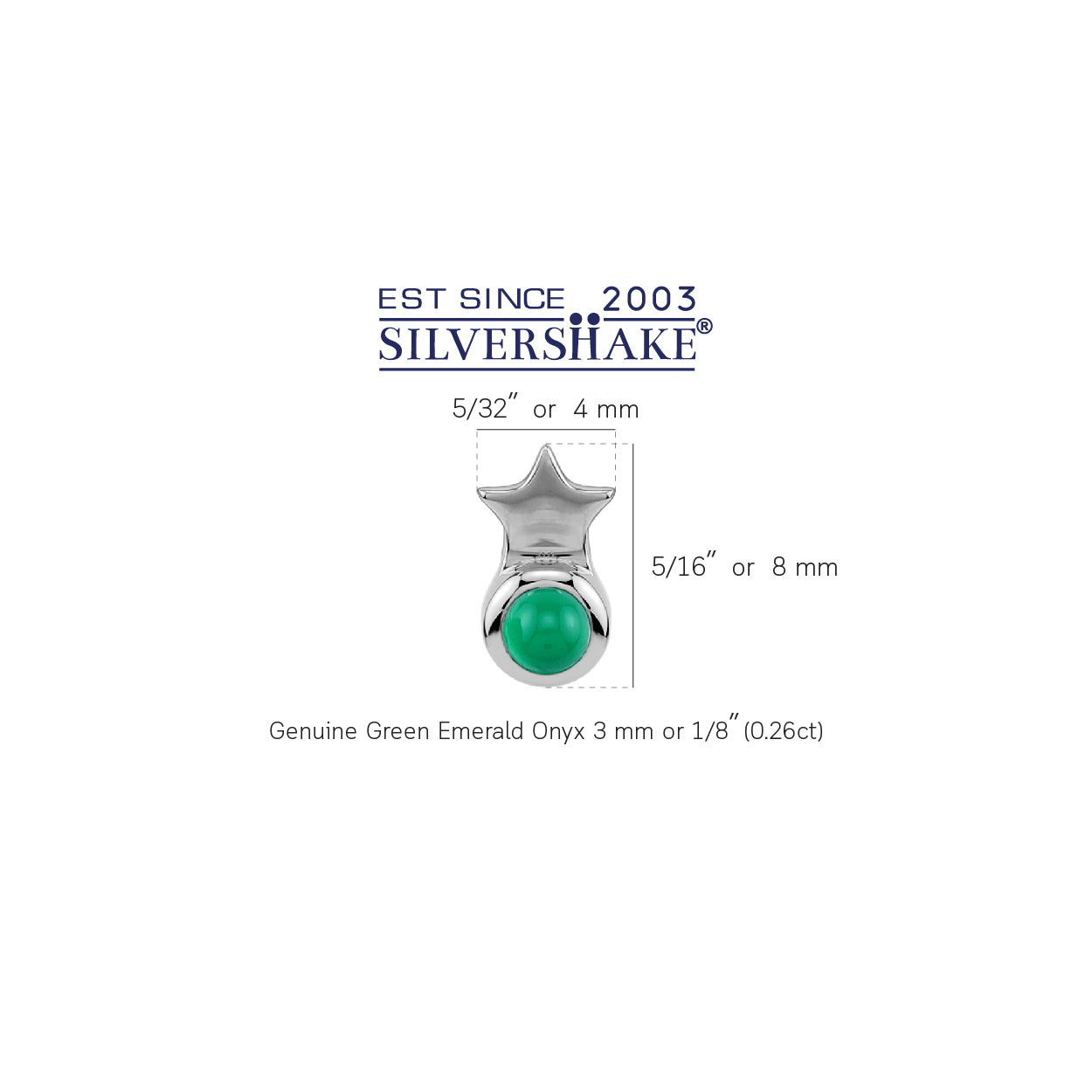 Silvershake Petite 3MM Genuine Round Shape Emerald Green Onyx White Gold Plated 925 Sterling Silver Minimalist Tiny Star Crown Stud Post Earrings May Gemstone Birthstone Jewelry for Women - Silvershake-store