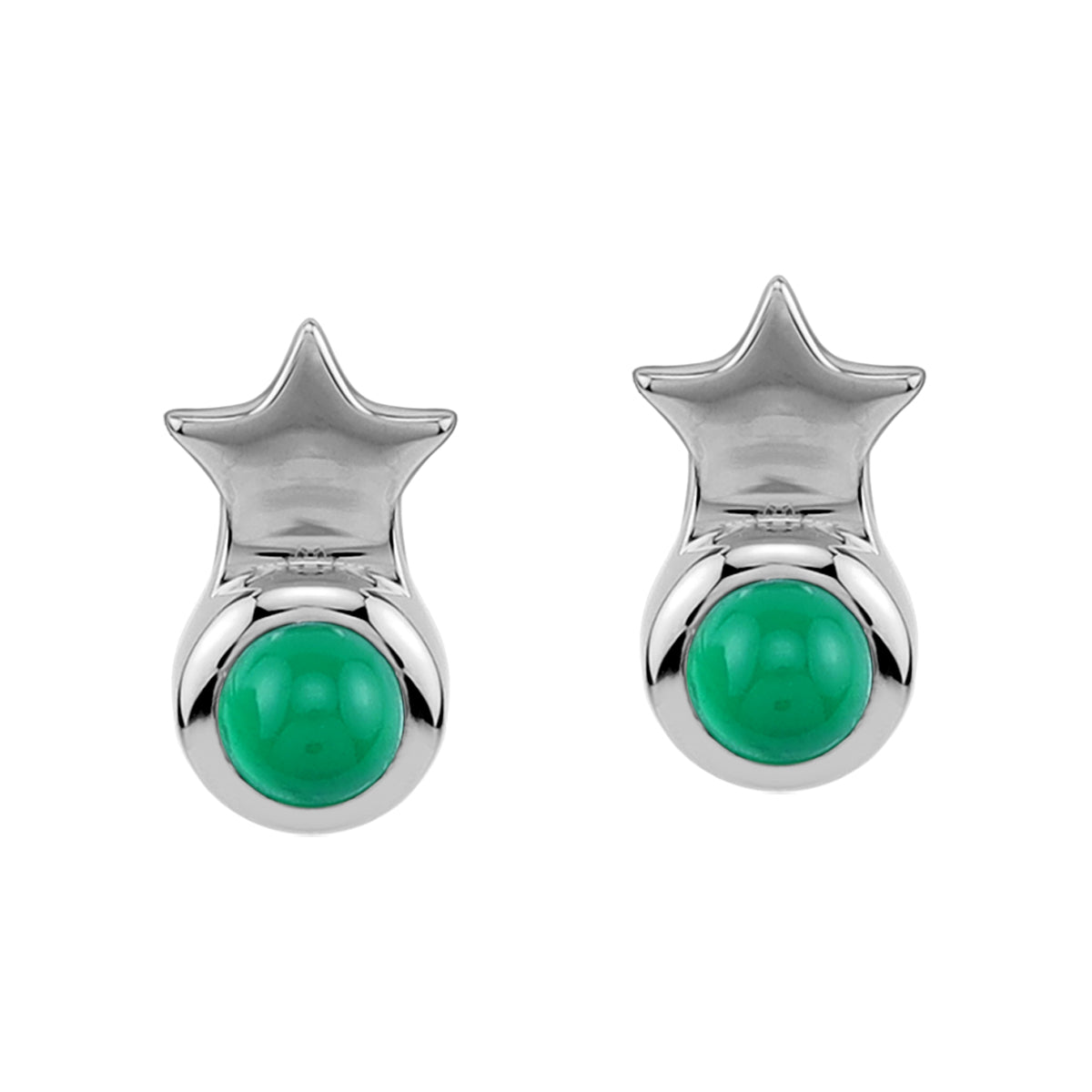 Silvershake Petite 3MM Genuine Round Shape Emerald Green Onyx White Gold Plated 925 Sterling Silver Minimalist Tiny Star Crown Stud Post Earrings May Gemstone Birthstone Jewelry for Women - Silvershake-store