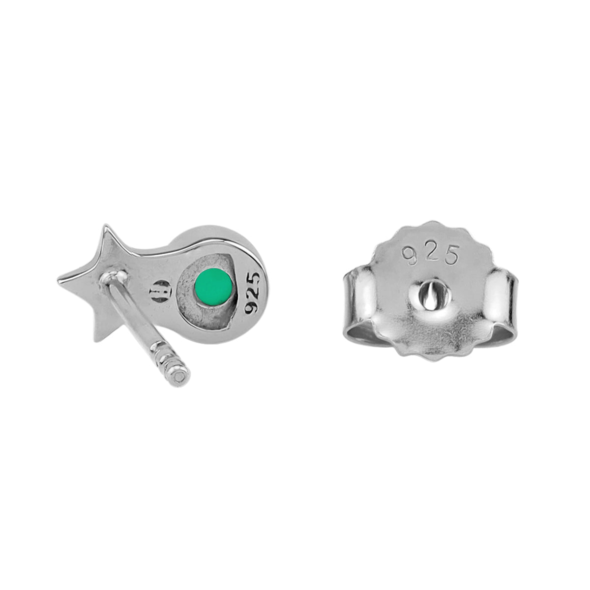 Silvershake Petite 3MM Genuine Round Shape Emerald Green Onyx White Gold Plated 925 Sterling Silver Minimalist Tiny Star Crown Stud Post Earrings May Gemstone Birthstone Jewelry for Women - Silvershake-store
