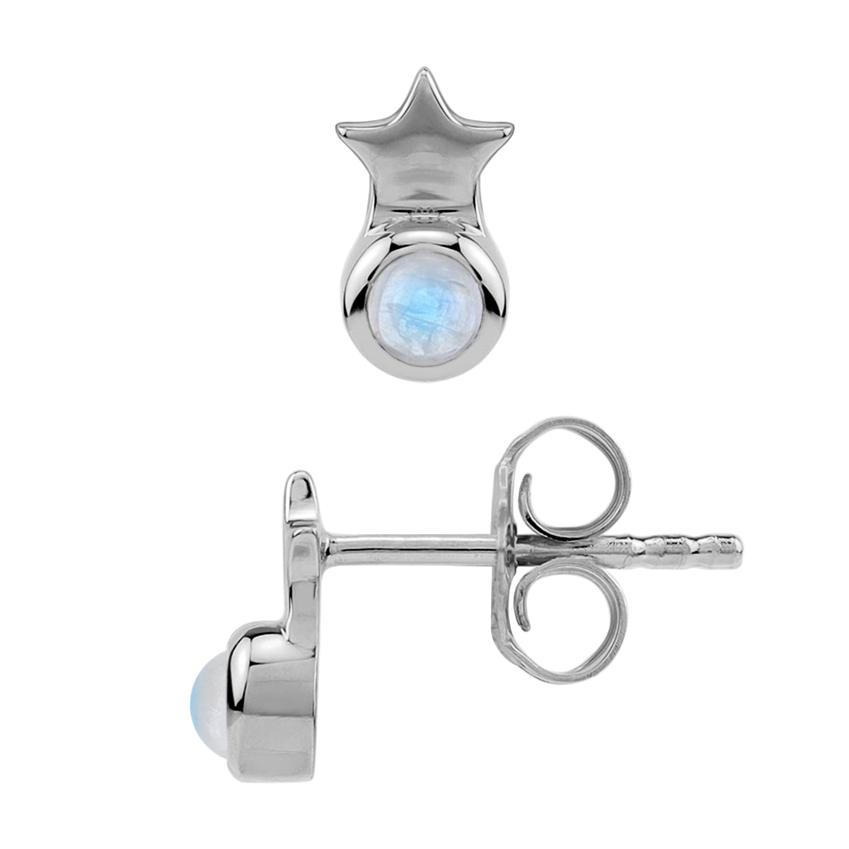 Silvershake Petite 3MM Natural Round Shape Rainbow Moonstone White Gold Plated 925 Sterling Silver Minimalist Tiny Star Crown Stud Post Earrings June Gemstone Birthstone Jewelry for Women - Silvershake-store